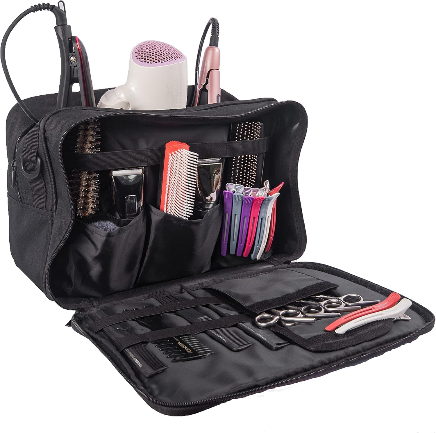 Pro Large Capacity Beauty Hairdressing Barber Tool Bag Polyester Hair Equipment Cosmetic Salon Shoulder Organizer Kit Grooming Hair Stylist Scissor Holder Storage Carrying Travel Case, image number 4