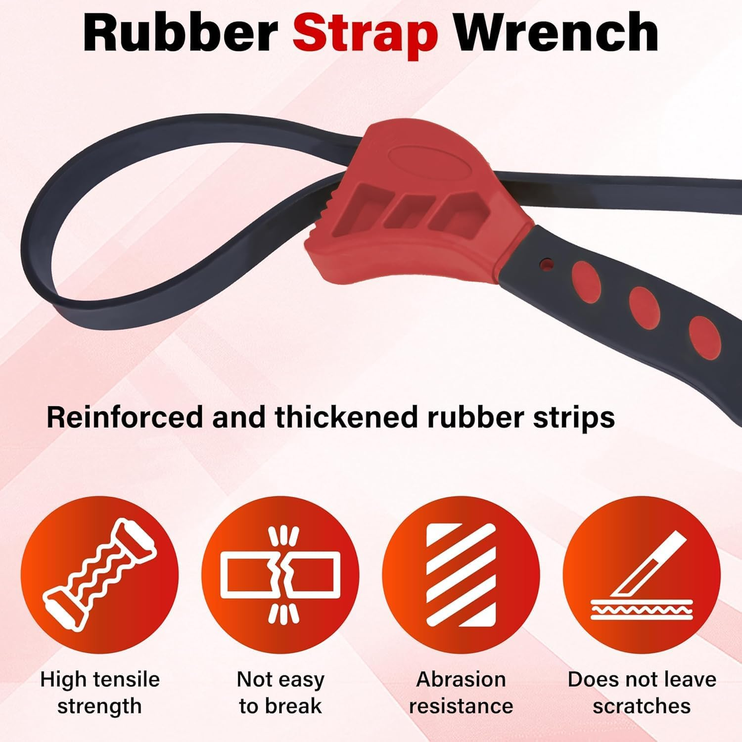 Rubber Strap Adjustable Wrench Set - 2Pcs Oil Filter Pipe Jar Opener 5.9"&8.46" Strong Grip Plumbers Universal Spanner Drain Sewer Cap Sink Pliers Nut Shower Head Valve Removal image number 6