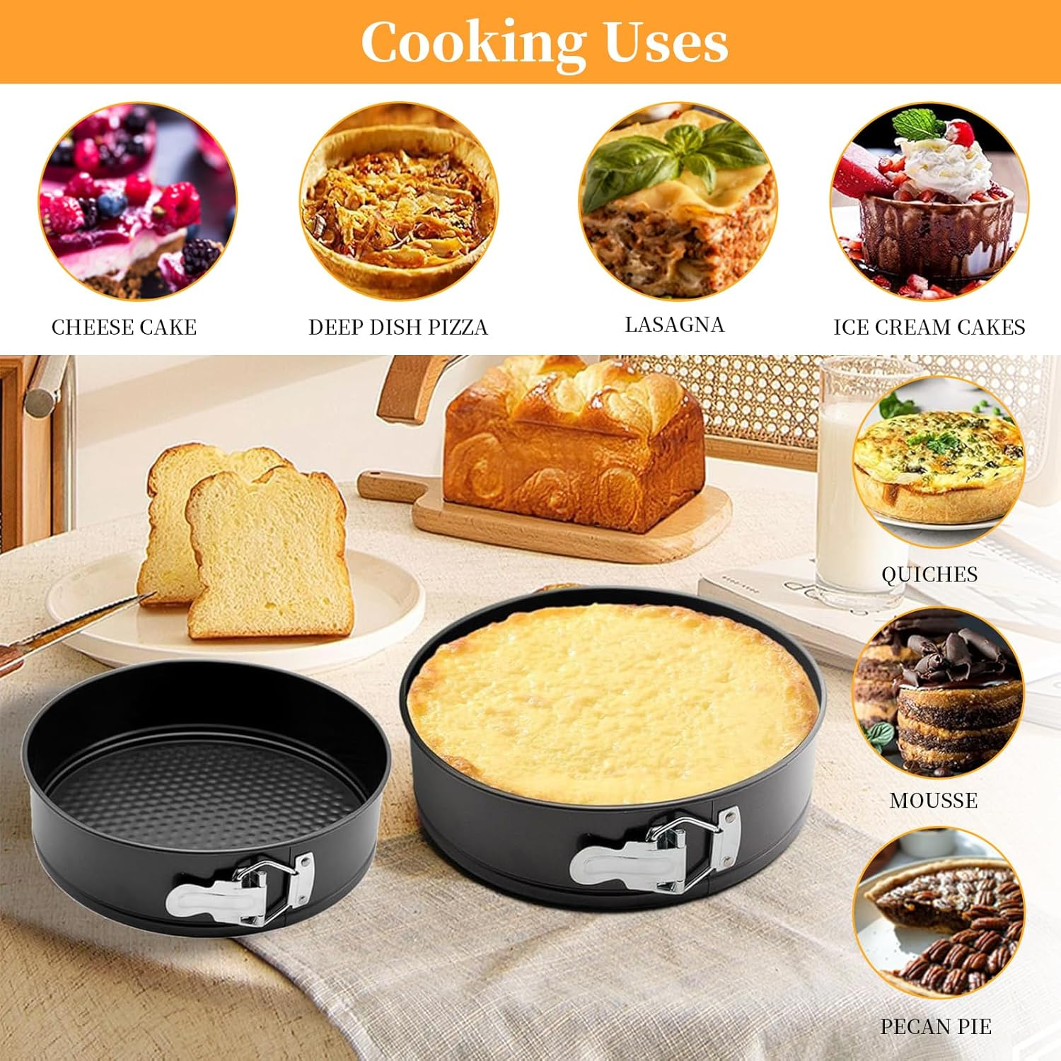 Springform Cake Pan Set of 3 (7,8,9 Inch), round Nonstick Cake Baking Tins with Removable Bottom, 3 Tier Wedding Cakes Mold, Leakproof Cake Pan/Cheesecake Pan Set of Small, Medium, Large (Round) image number 3