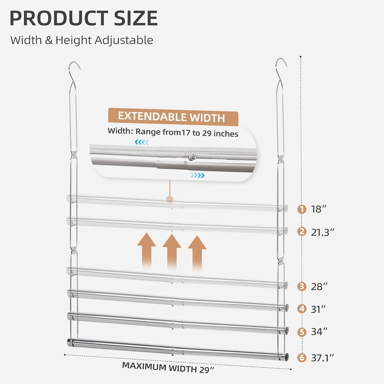 STORAGE MANIAC Hanging Closet Rod, Adjustable Width and Height Closet Hanging Organizer, Space-Saving Clothes Hanging Bar, Closet Extender Hanging Rod Double Closet Hanging Rod, 1 Pack Chrome image number 1
