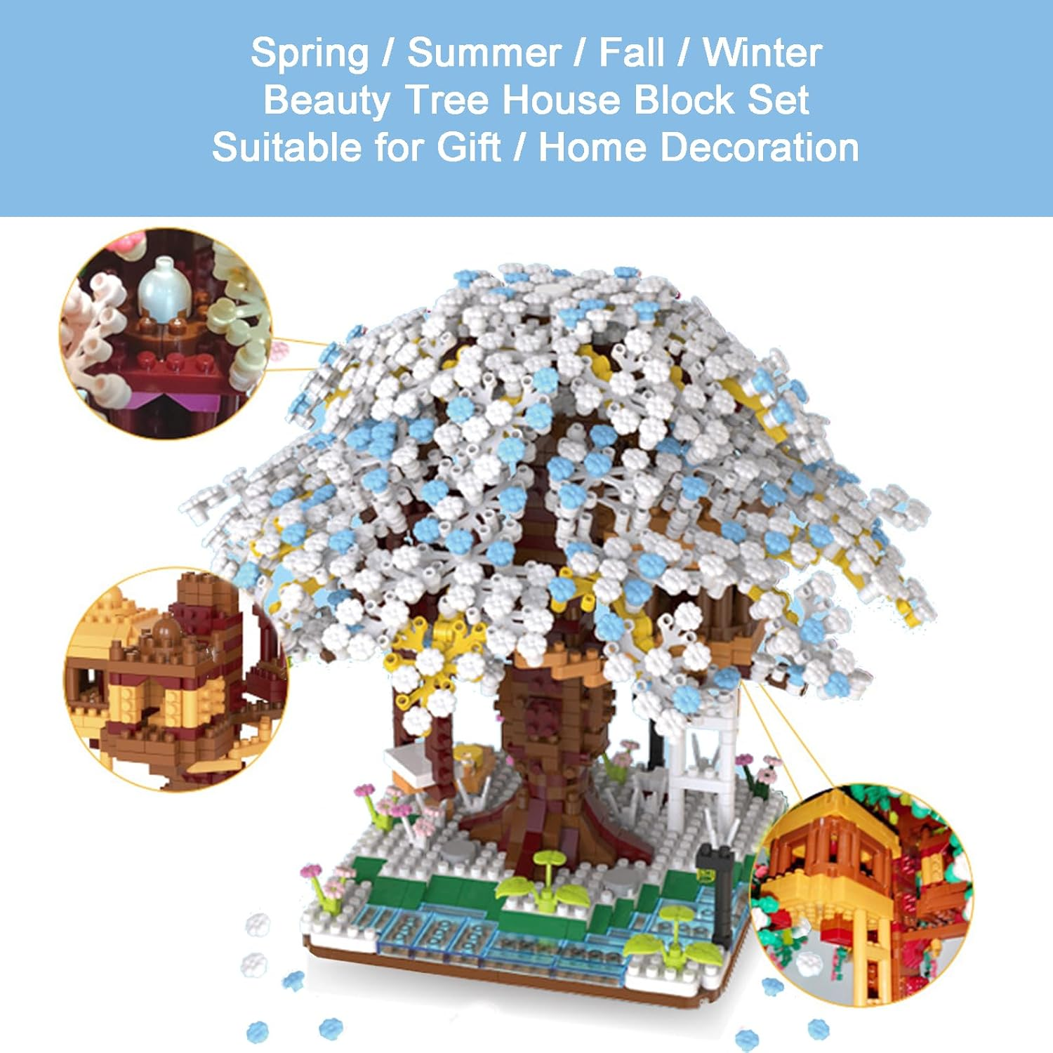 Famiredo Cherry Blossom Tree House Adult Artificial Flower Mini Block Set, Spring/Summer/Fall/Winter Beauty Plant Series, Bouquet Tree House Block Set, Suitable for Gift/Home Decoration (Winter) - Fall image number 6