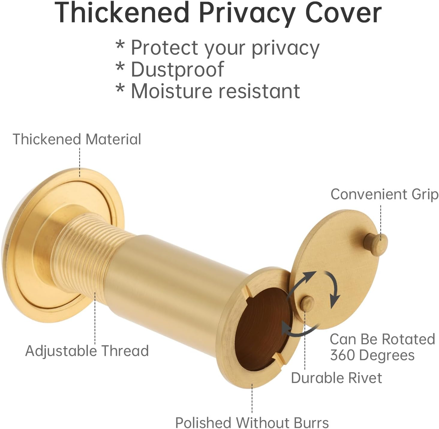 HOJLKLD Door Viewer Peephole, Solid Brass 200 Degree Viewer, 5/8 Inch Pipe Diameter Peephole with Privacy Cover for 1-3/8" to 2-1/6" Doors (Gold) image number 6