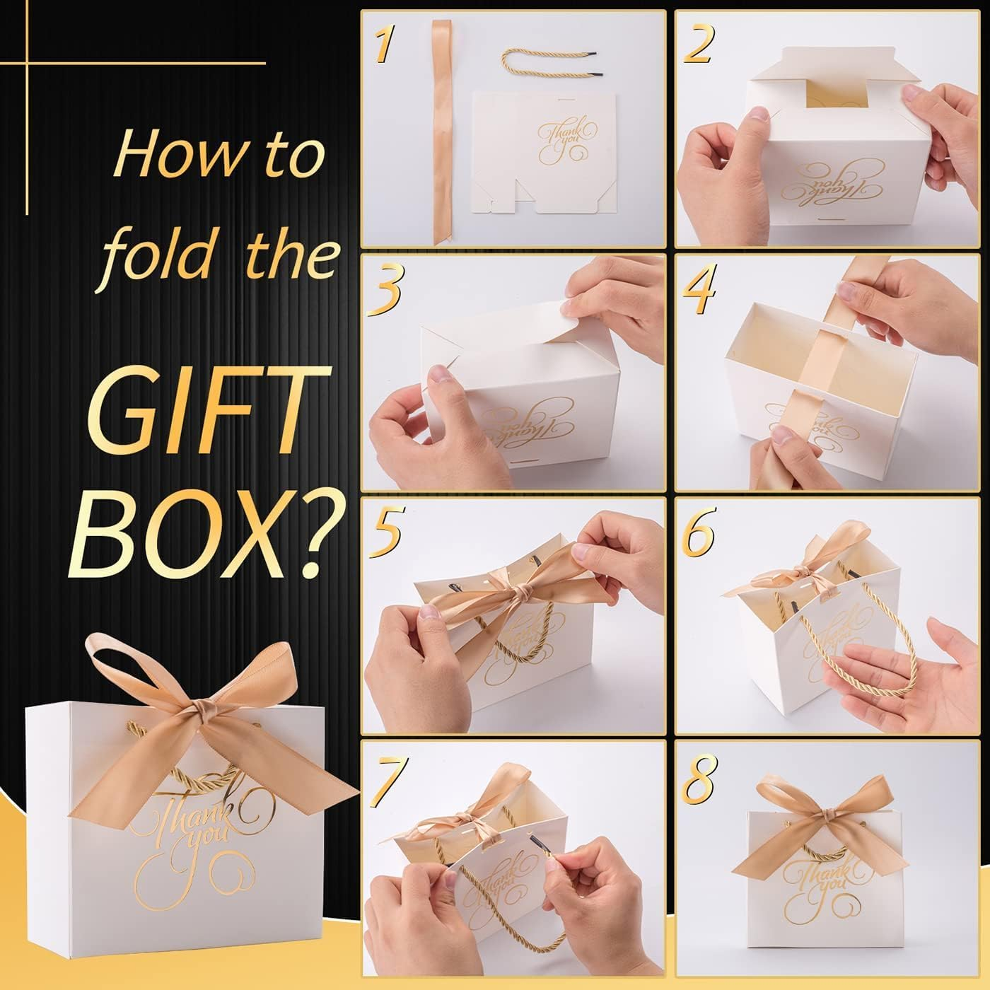 25 Pcs Small Thank You Gift Bags with Gold Bow Ribbon - Pink Patterned Paper Party Favor Treat Boxes (Pink) image number 4