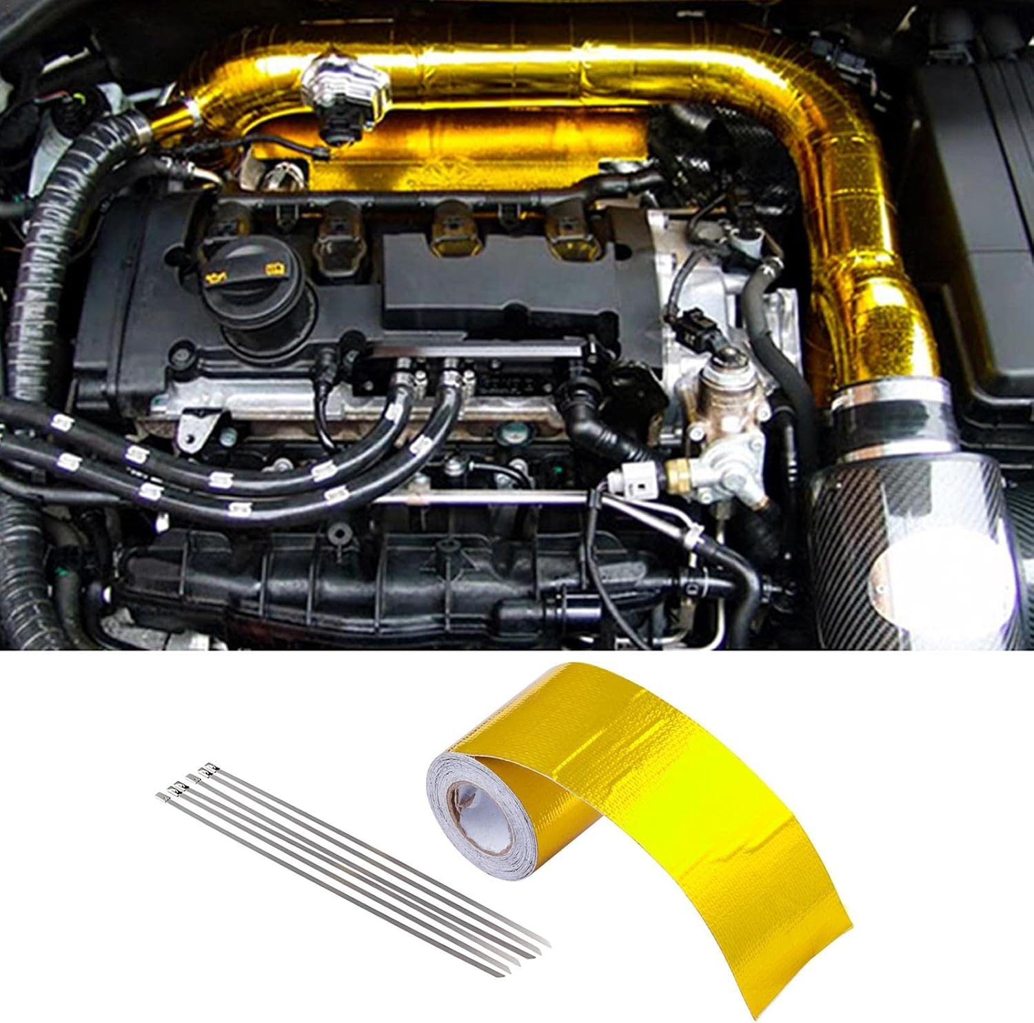 Gold Exhaust Heat Wrap,Aluminum Foil Auto Heat Wrap Roll | Easy to Use Adhesive Backed Heat Resistant Tape for Auto Dobooo image number 5
