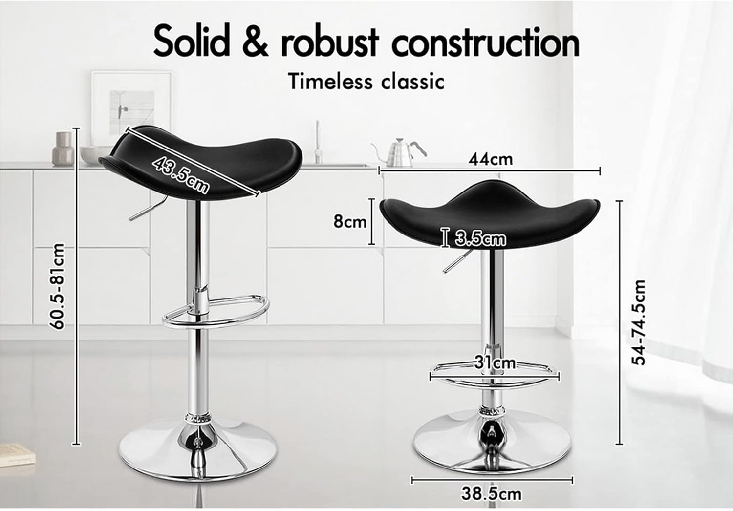 ALFORDSON 2Pcs Bar Stool PU Leather Kitchen Barstools with Swivel Backless Seat in 54-74.5Cm Adjustable Height Counter Dining Chairs with Footrest & Floor Protector (Portia Black) - 2 X Portia Black image number 6