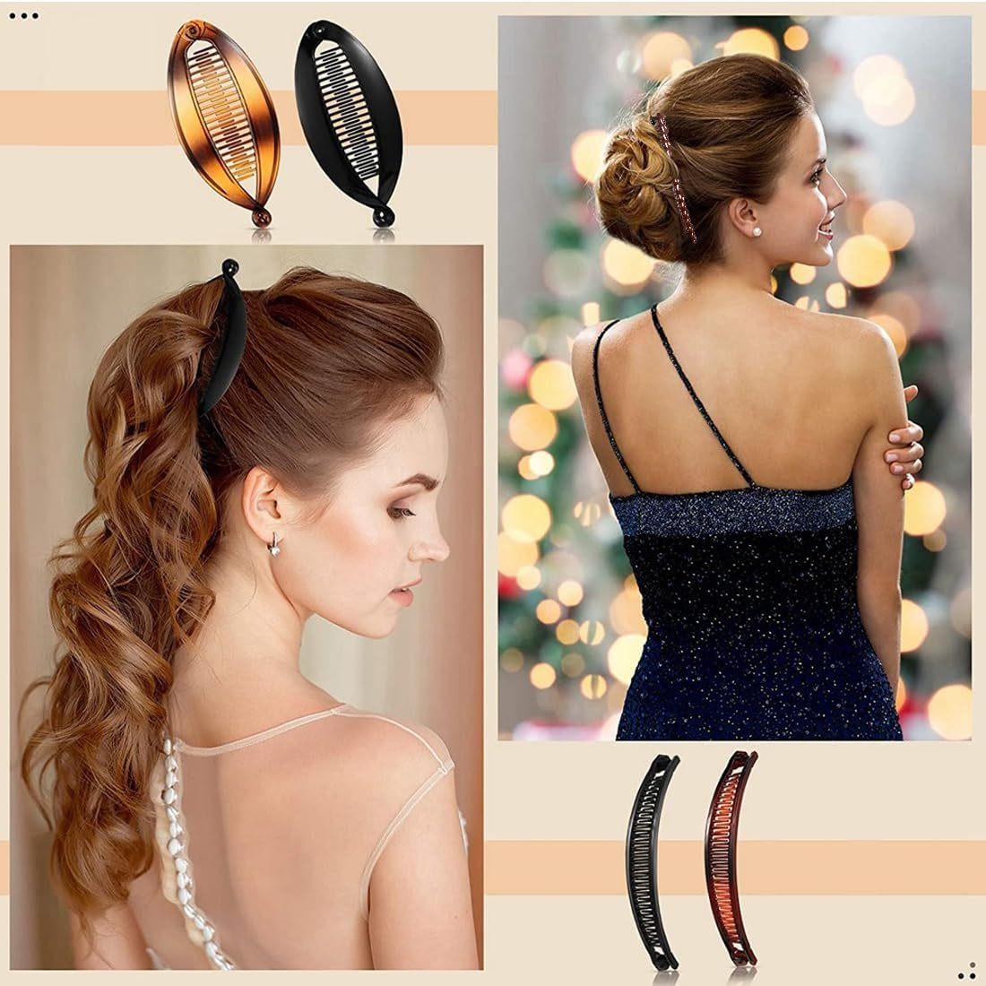 NHQZ 4-Piece Banana Clip Hair, Banana Clip, Retro Female Hair Accessory, Hair Comb, Banana Hair Clips, Women'S Thin Hairstyle, for Curly or Straight Hair Women and Girls image number 3