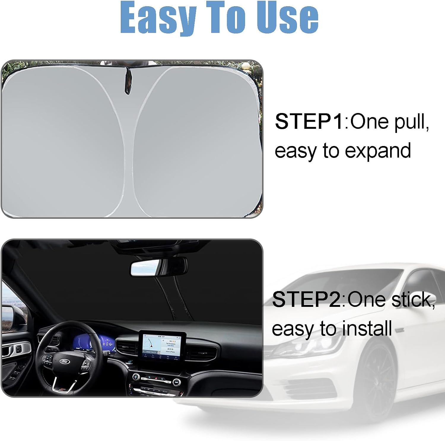 Automotive Windshield Sun Shade with Storage Bag - Keep Car Interior Cool | Universal Fit for Cars, Trucks, Suvs | 57 X 33.4 Inches image number 3