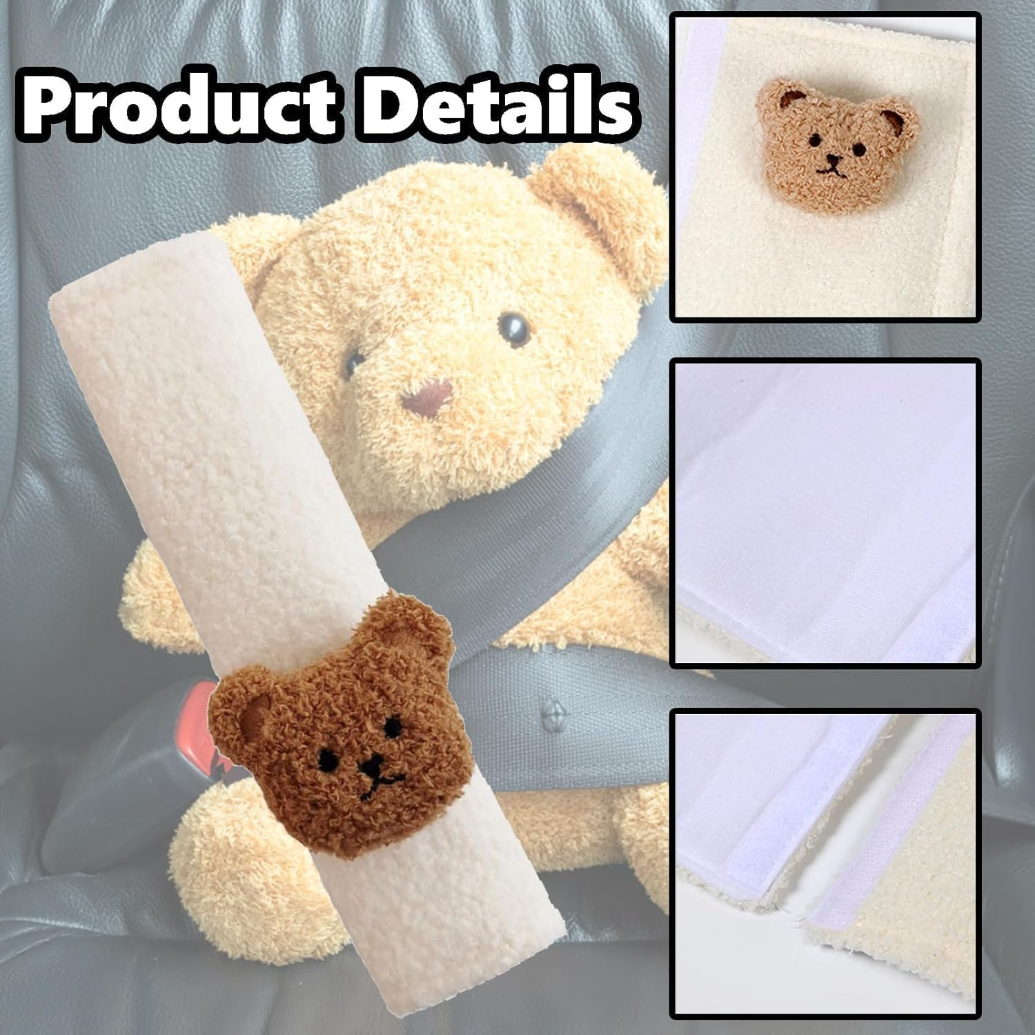 Bear Seat Belt Pads, 2Pack Car Seat Belt Covers, Seat Belt Pads White Plush, Soft Car Seat Belt Pad Cover, Seat Belt Covers Seatbelt Strap Cover, Universal (White Plush) image number 6