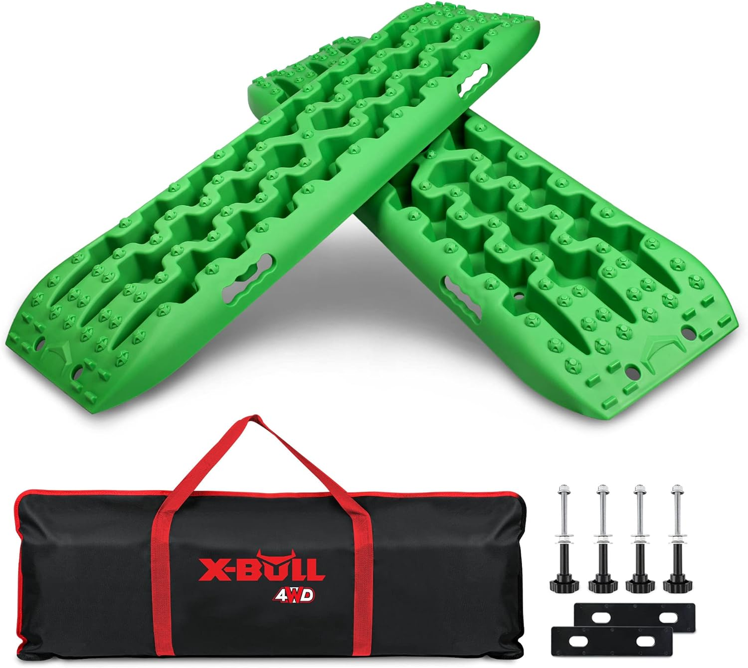 X-Bull Recovery Tracks with Bag and Mounting Pin Set 4X4 Recovery Boards Offroad 4Wd Tracks 22046LBS/10000KG Stand for Automotive Accessories Tires and Wheels in the Sand Mud Snow(Gen 3.0 Green) image number 1