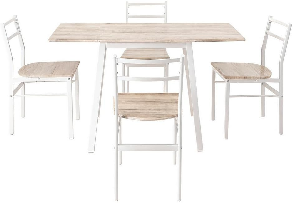 Artiss Dining Table and Chairs Set of 5, Modern Kitchen Furniture Foldable Functional Desk Set, Space-Saving Furniture for Apartment, Restaurant, Natural and White image number 3