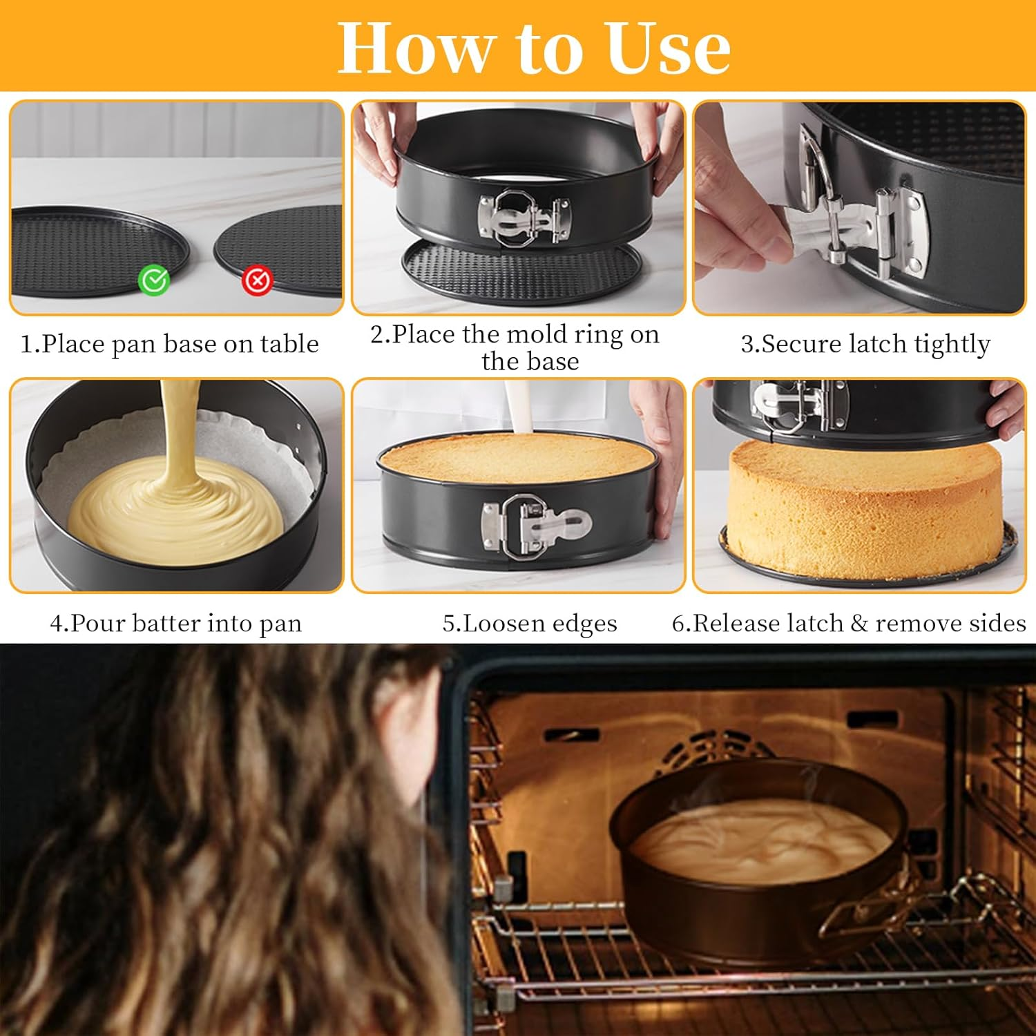 3Pcs 7/8/9 Inch Springform Cake Pan Set with Removable Base Bottom round Nonstick Cake Baking Tin Set Leakproof Cheesecake Baking Pan Bakeware Cakes Shaped Baking Pan Set Tier Wedding Cakes Pans image number 2