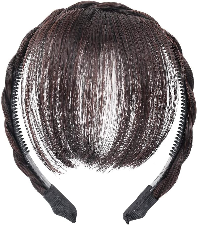 Wyjuan Black Fluffy Fake Hair Band Bangs with Sideburns, Heat Resistant Synthetic Wig, Trendy Braid Headband Hair Accessory, Invisible Band, One Size image number 5