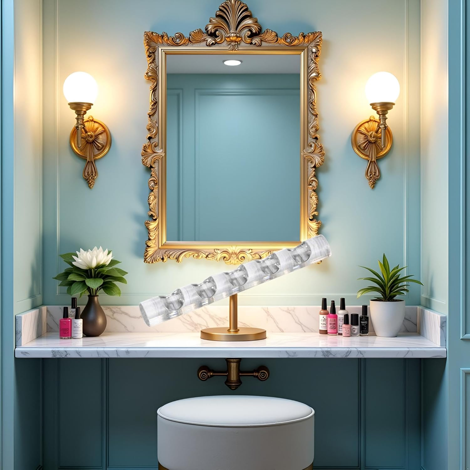 Silver Brush Holder Nail Art Acrylic Simple Transparent Pen Brush Stand Brush Rest Brush Rest for 5 Nail Pens Gel Nails Nail Tools Nail Supplies Stylish Useful Nail Art and Polish image number 1