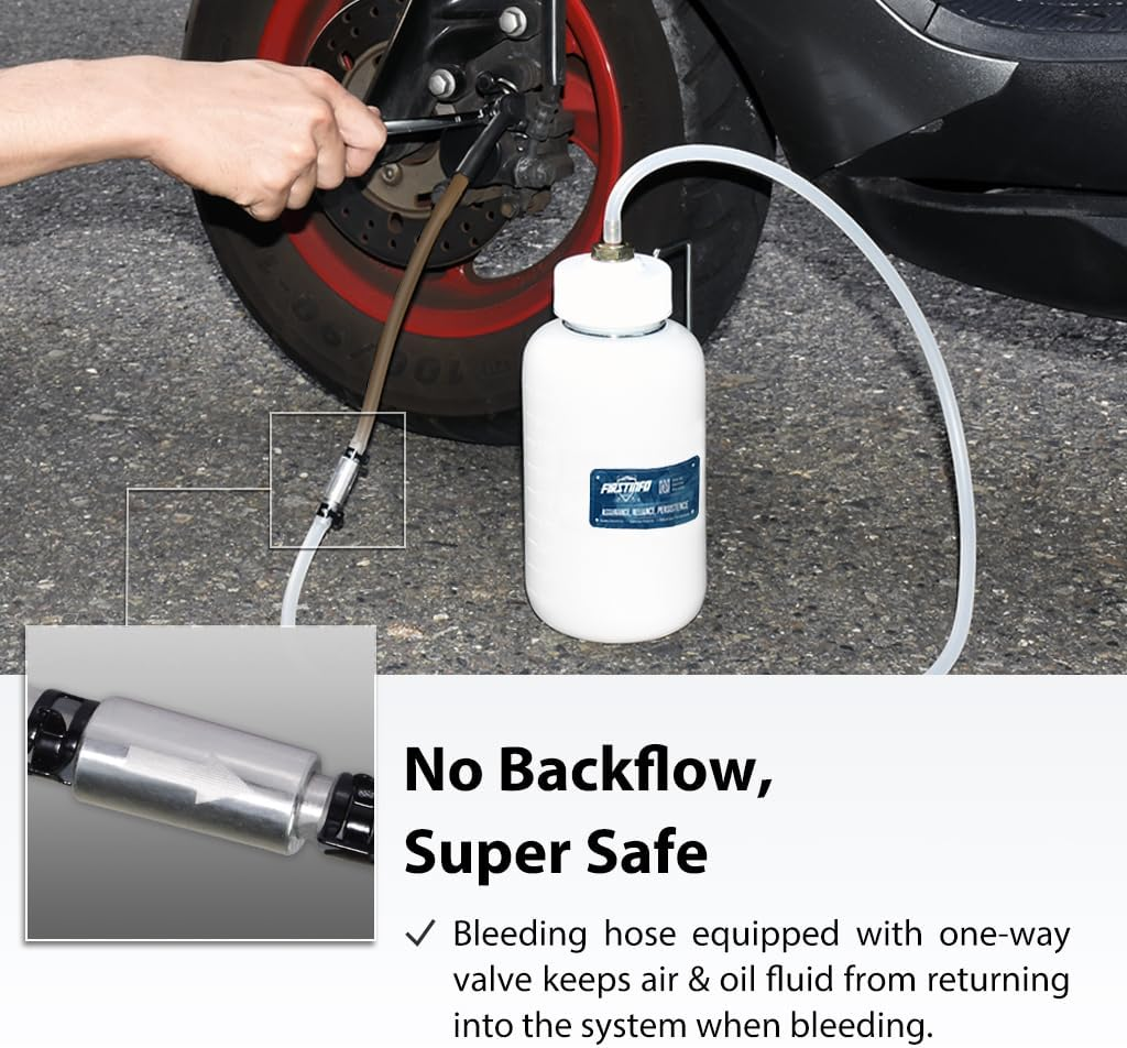FIRSTINFO A1156H 1 Liter Brake Fluid Bleeder Bottle for Brake Service -With Non-Return Check Valve and Hanging Hook image number 3