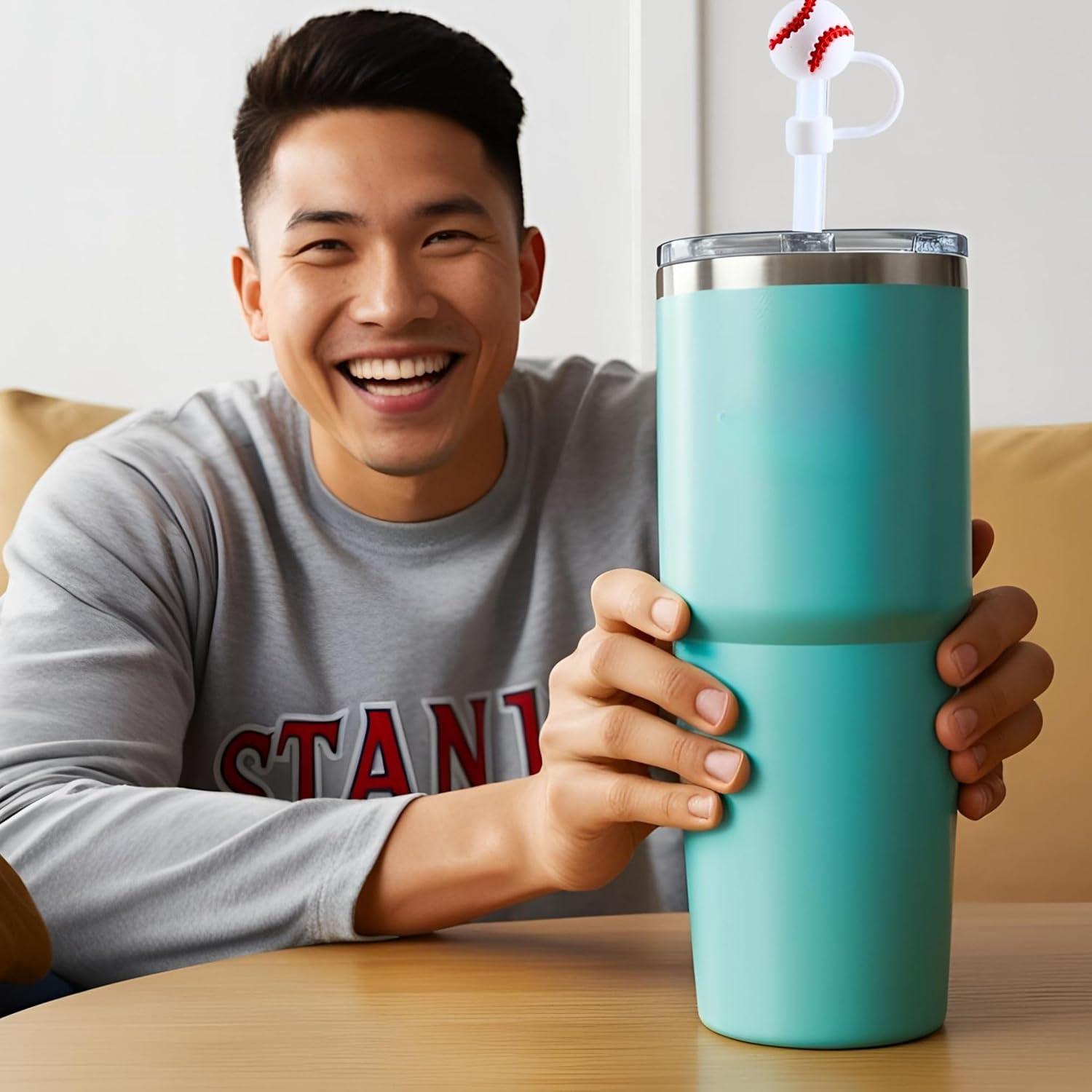 MOTOFITOOL Cup Accessories for Stanley Decorations, 3PCS Straw Topper Cover Cap & 3PCS Metal Charm for Stanley 14/20/30/40 Oz Tumblers, Perfect Accessories for Baseball Moms image number 3