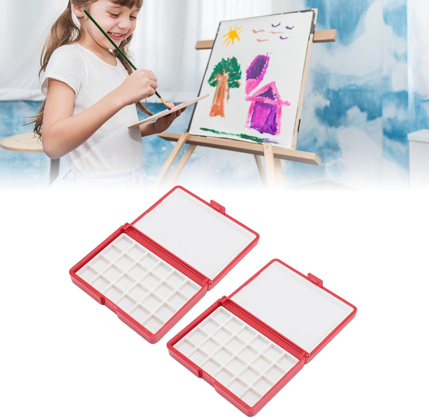 Omabeta 1PCS Watercolor Box with 24*0.5Ml Grids for Artists, 8*6*1.7Cm/3.14*2.36*0.66In Pocket Palette, Detachable and Easy to Clean for Beginners Traveling Artists Creating Art on the Go, Red