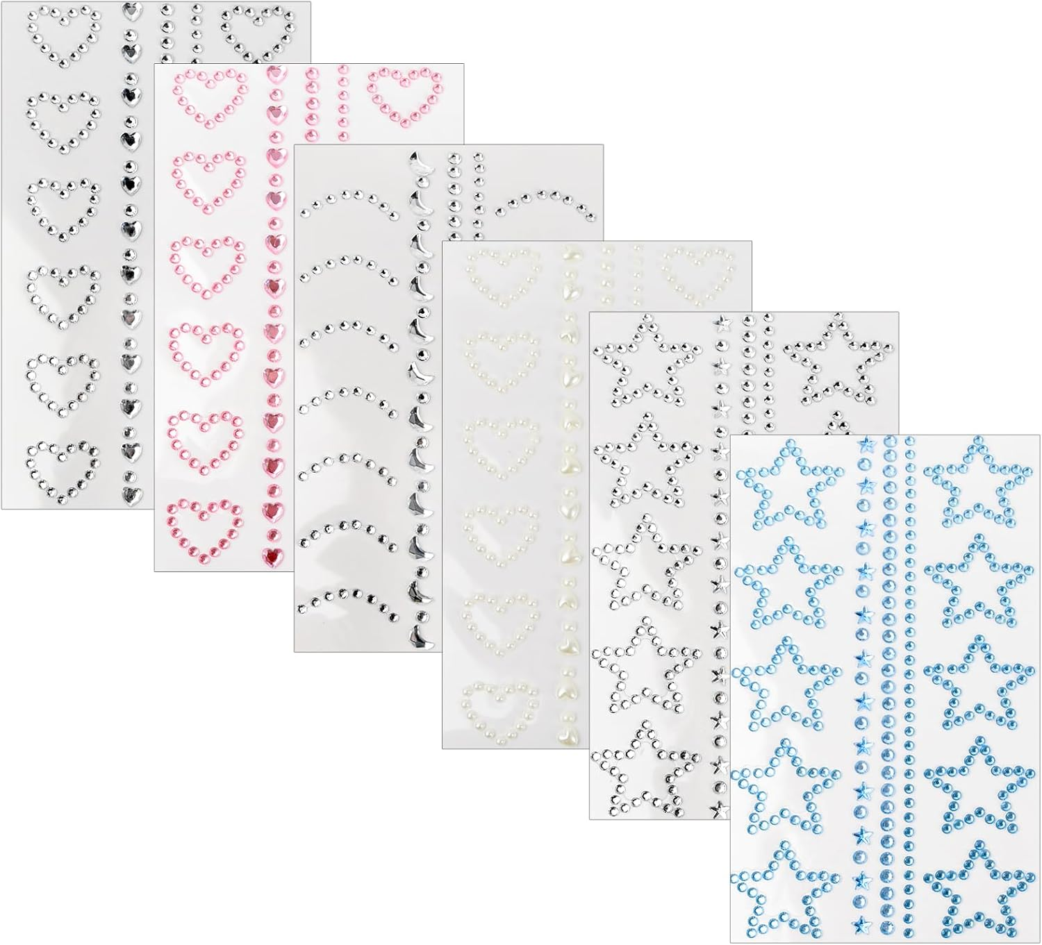 6 Sheets Rhinestone Stickers Face Jewels Gem Stickers, Makeup Rhinestones Stick On, Self Adhesive Jewel Stickers, Self Adhesive Face Gems for Makeup Heart Star Moon Faces Rhinestone Stickers for Women image number 2
