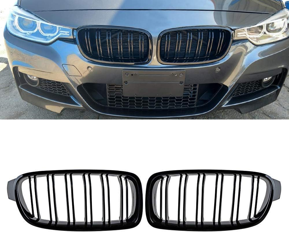 Ricoy Gloss Black Grill Compatible with BMW F30 F31 2012 2013 2014 2015 2016 2017 2018 3 Series Xdrive Double Slat Front Kidney Bumper Grille Grill image number 5