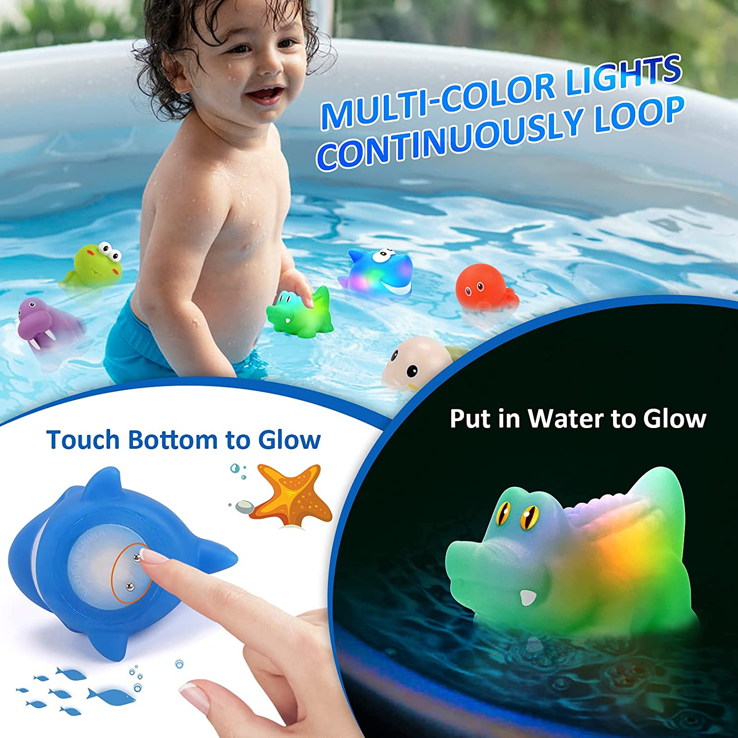 Kaekid Toddlers Bath Toy, Water Spraying Discoloration Light-Up Floating Animals Bath Toys Set, Foam Bath Letters and Numbers Bath Toy, Water Toys for Kids Boys Girls (Multicolour) image number 2