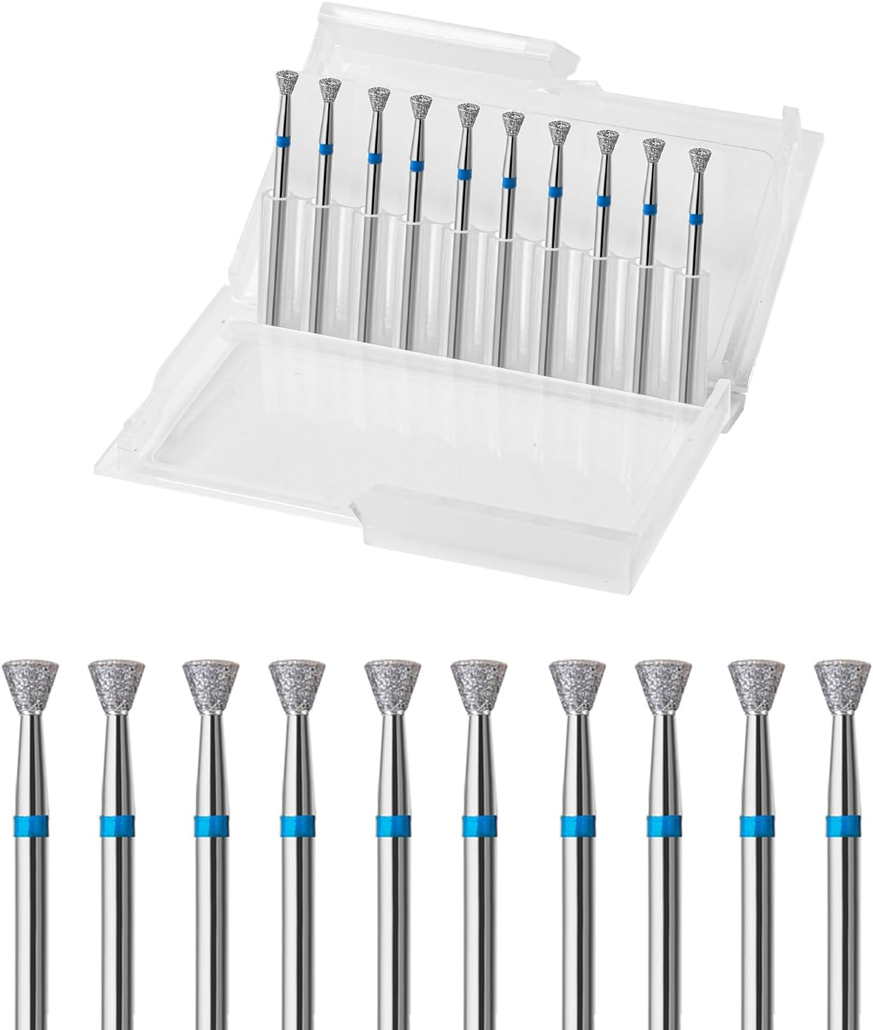 10Pcs Inverted Cone Cuticle Drill Bits, Carbide Diamond Nail Bits for Dead Skin Removal & Nail Shaping, 3/32'' Two Way Rotate, Professional Manicure Pedicure Salon Tools(3Mm Inverted Cone Bit, Fine-F)