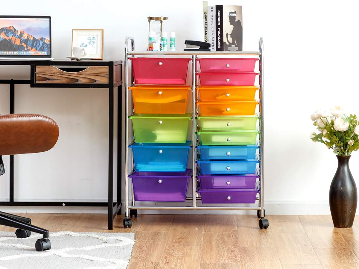 Costway 15-Drawer Rolling Storage Cart, Multi-Color, Steel & Plastic, Ideal for Home, Office, School & Garage image number 3
