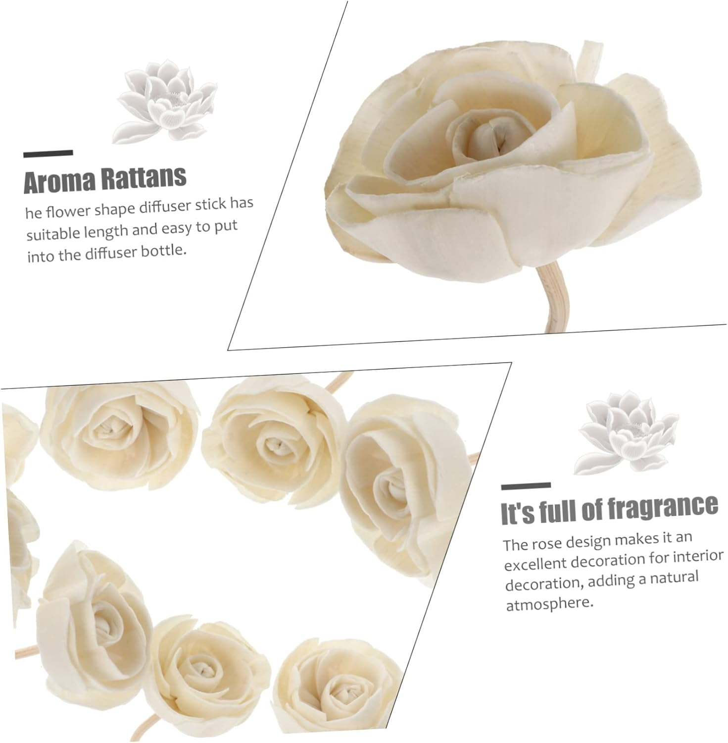 STOBAZA Essential Oil Diffuser Sticks Flower Diffuser 22Cm White Rattan Flower Shape Design Natural Atmosphere Interior Decoration for Bathroom Kitchen image number 6