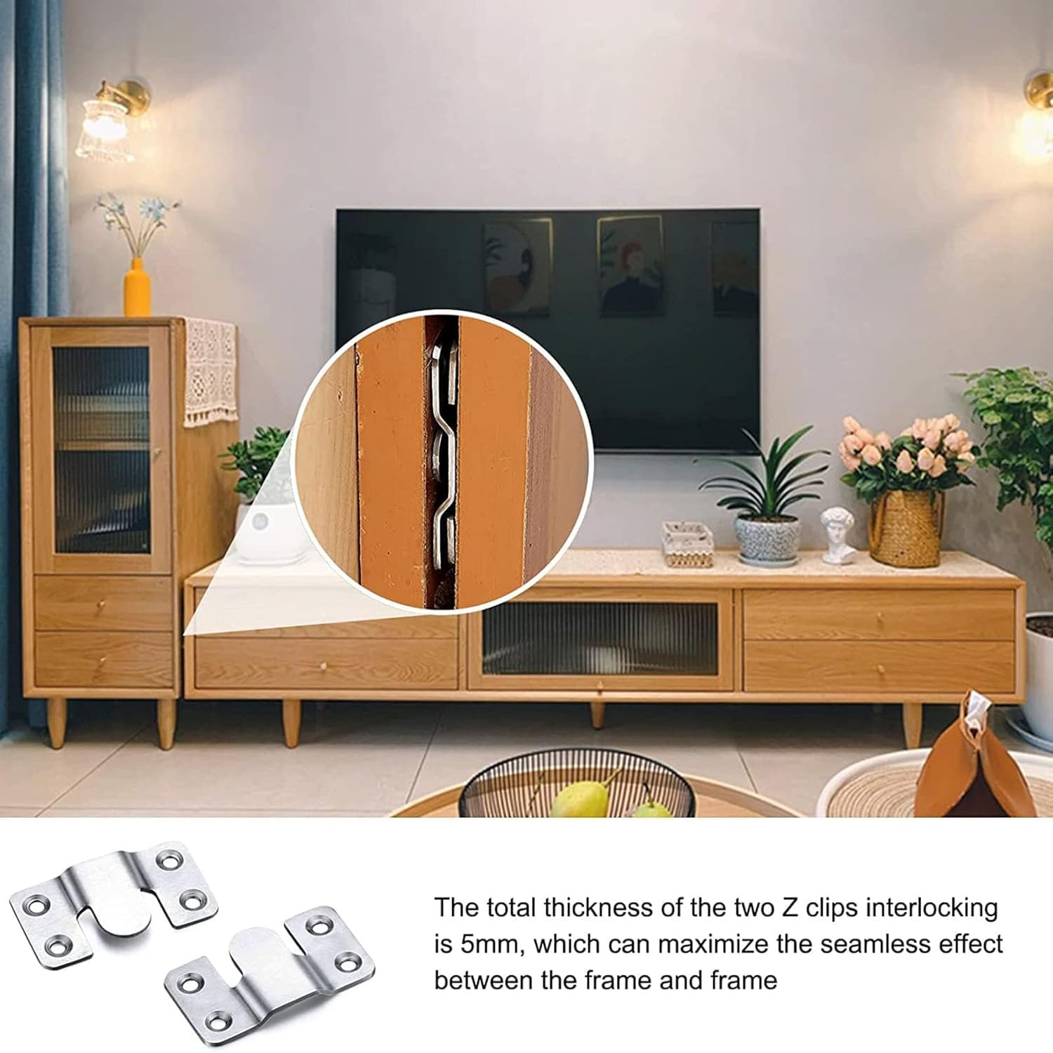 Emapoy 4 Pack Headboard Wall Mounting Brackets, Flush Mount Bracket, Interlocking Hanging Bracket with Screws, Mounting Hardware for Picture image number 3