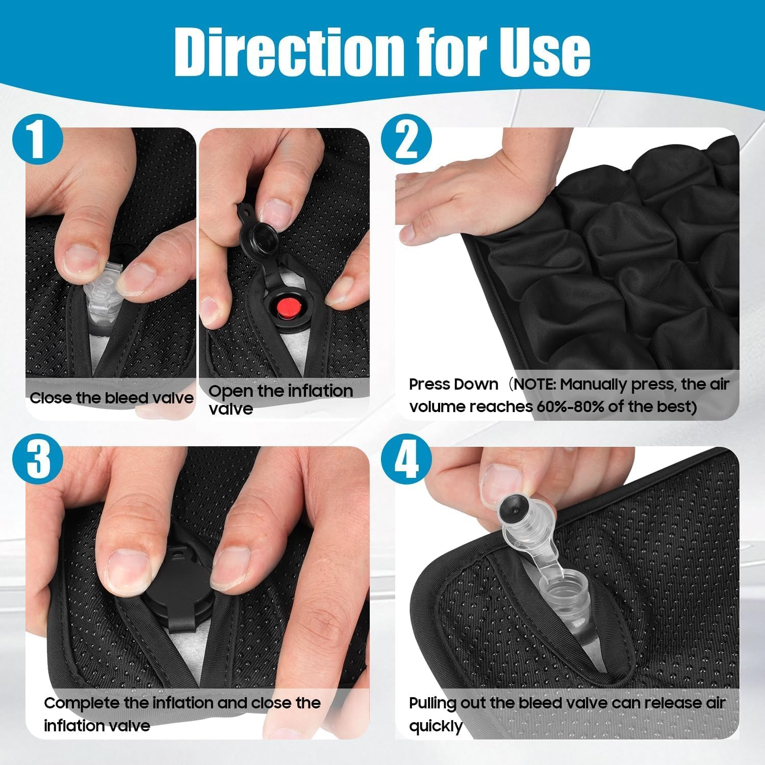 Travel Cushion, 3D Air/Water Portable Seat Cushion, Inflatable Office Chair Cushion, Comfort Support for Car, Plane,Travel Accessories Essentials image number 4