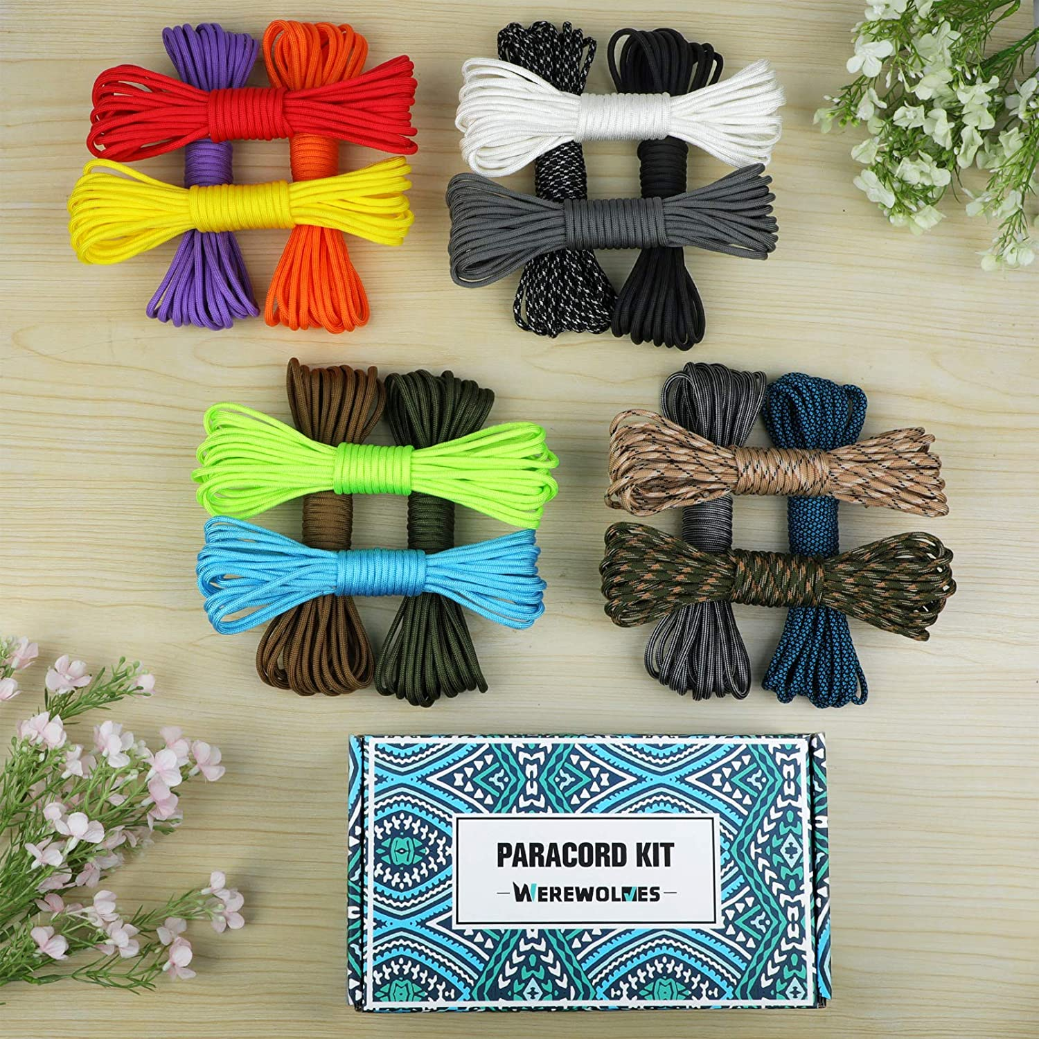 WEREWOLVES Paracord 550 Combo Crafting Kits - Survival Paracord Bracelet Rope Kits - Tent Rope Parachute Cord with Soft Tape Measure, Buckles, and Key Rings - Great Gift (STARRY SKY - 20Ft/Each Color) image number 6