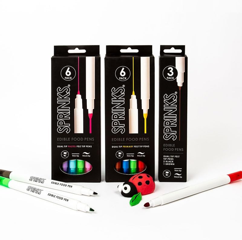 Sprinks Edible Food Pastel Pen Set | 6-Pieces | Edible Ink | Non-Toxic Fine Tip and Brush Tip | Cake Decorating | Sugar Paste | Chocolate | Meringues | Icing | Food Safe for Cookies and Desserts image number 1