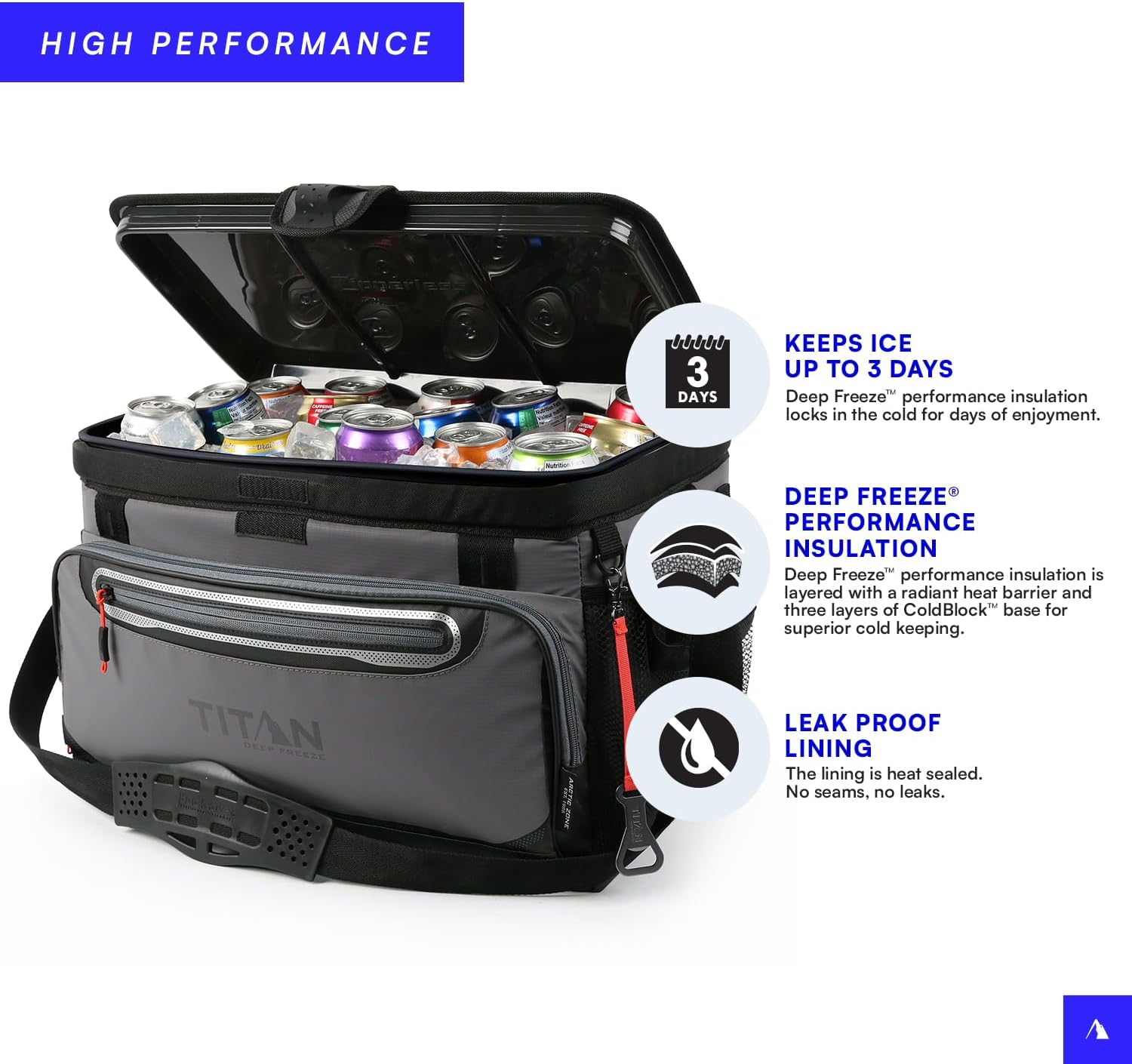 Arctic Zone Titan Deep Freeze Zipperless Hardbody Coolers - Sizes: 9, 16, 30 and 48 Can - Colors: Navy, Moss, Process Blue, Pine, Citrus, Gray, Blue Lagoon image number 1