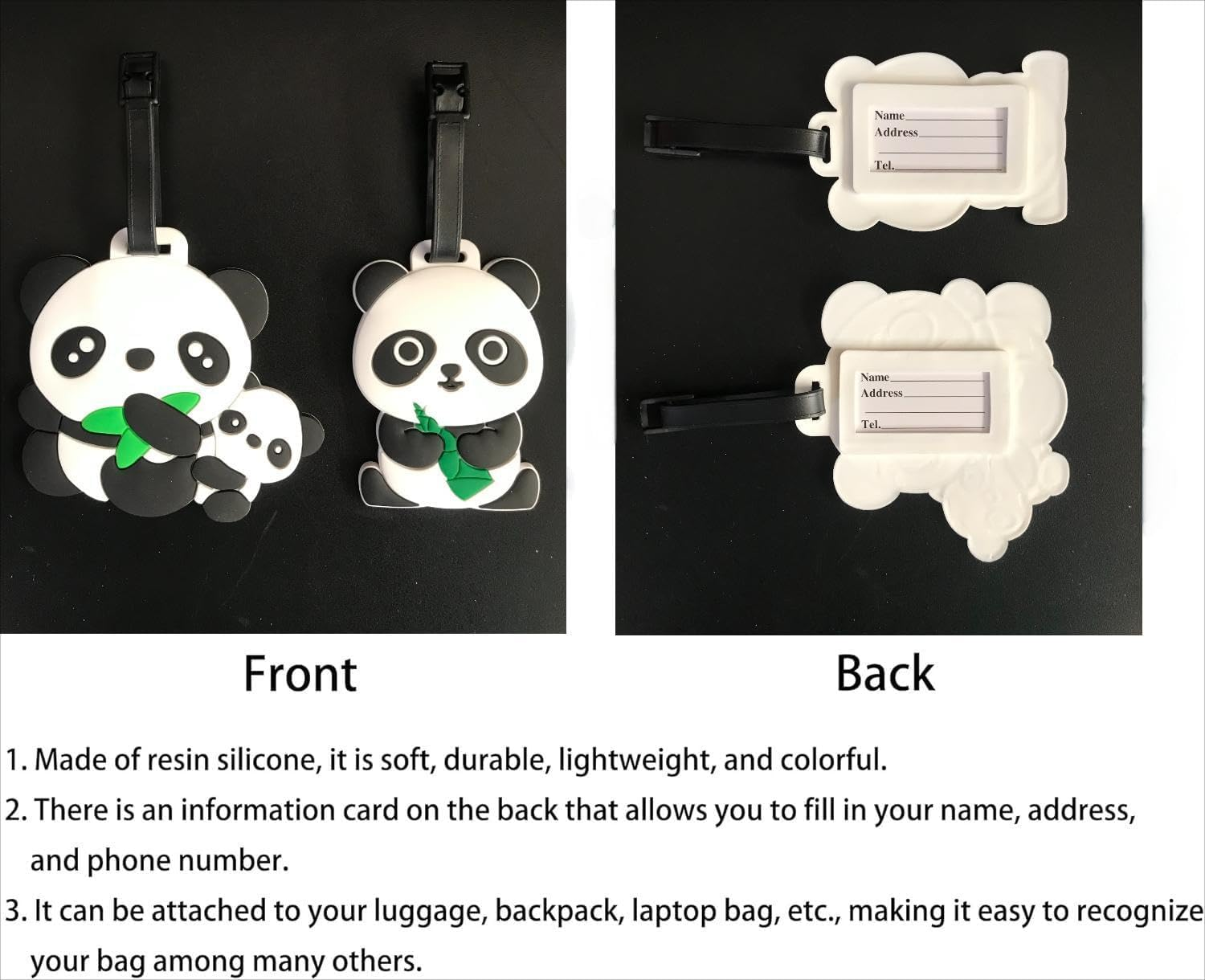 Lovely Panda Family Luggage Tag for Travel Backpack, Suitcase, School Bag, 2 Pieces