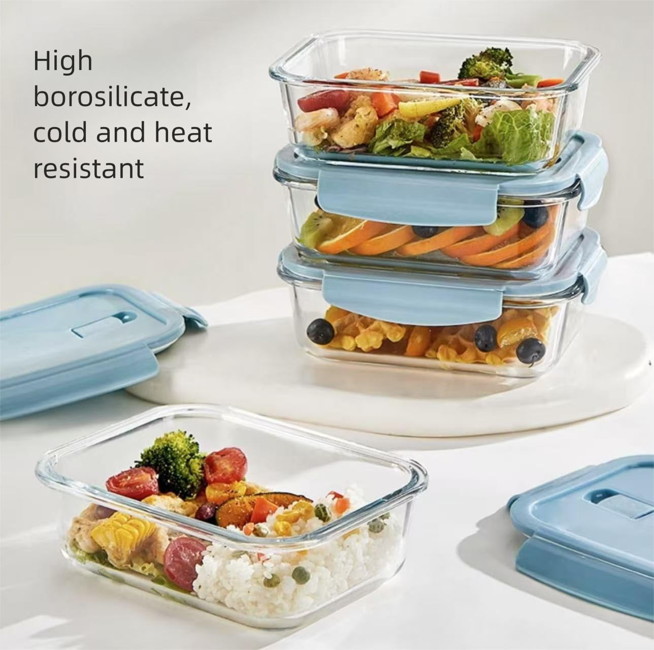 4-Packs, 1040ML Glass Meal Prep Containers with Snap Locking Lids Glass Food Containers,Airtight Lunch Container,Microwave, Oven, Freezer and Dishwasher image number 2