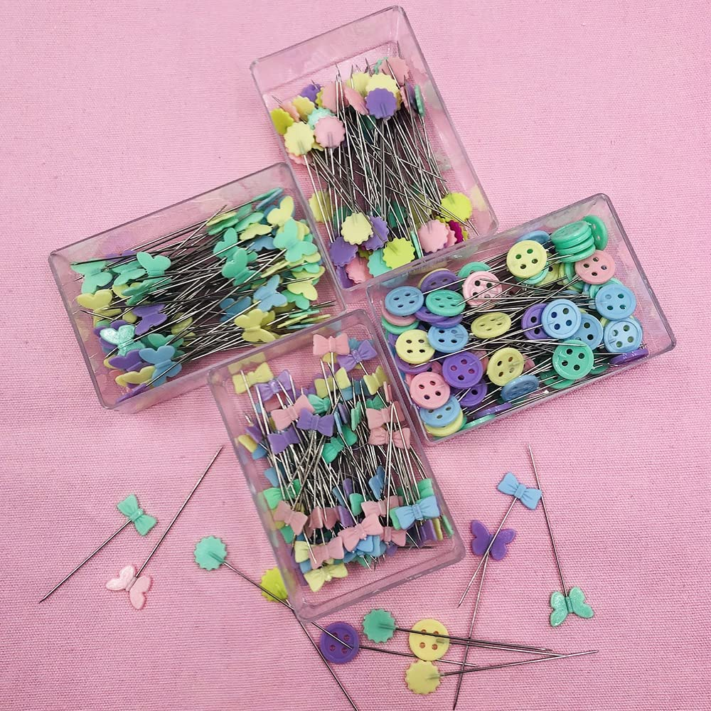 Findtop 400 Pcs Sewing Pins Flat Head Straight Pins, Bow Shape, Tooth Shape, Button, Bow Shape, Used for Manual Sewing, Patchwork Fixing and DIY Decoration image number 4