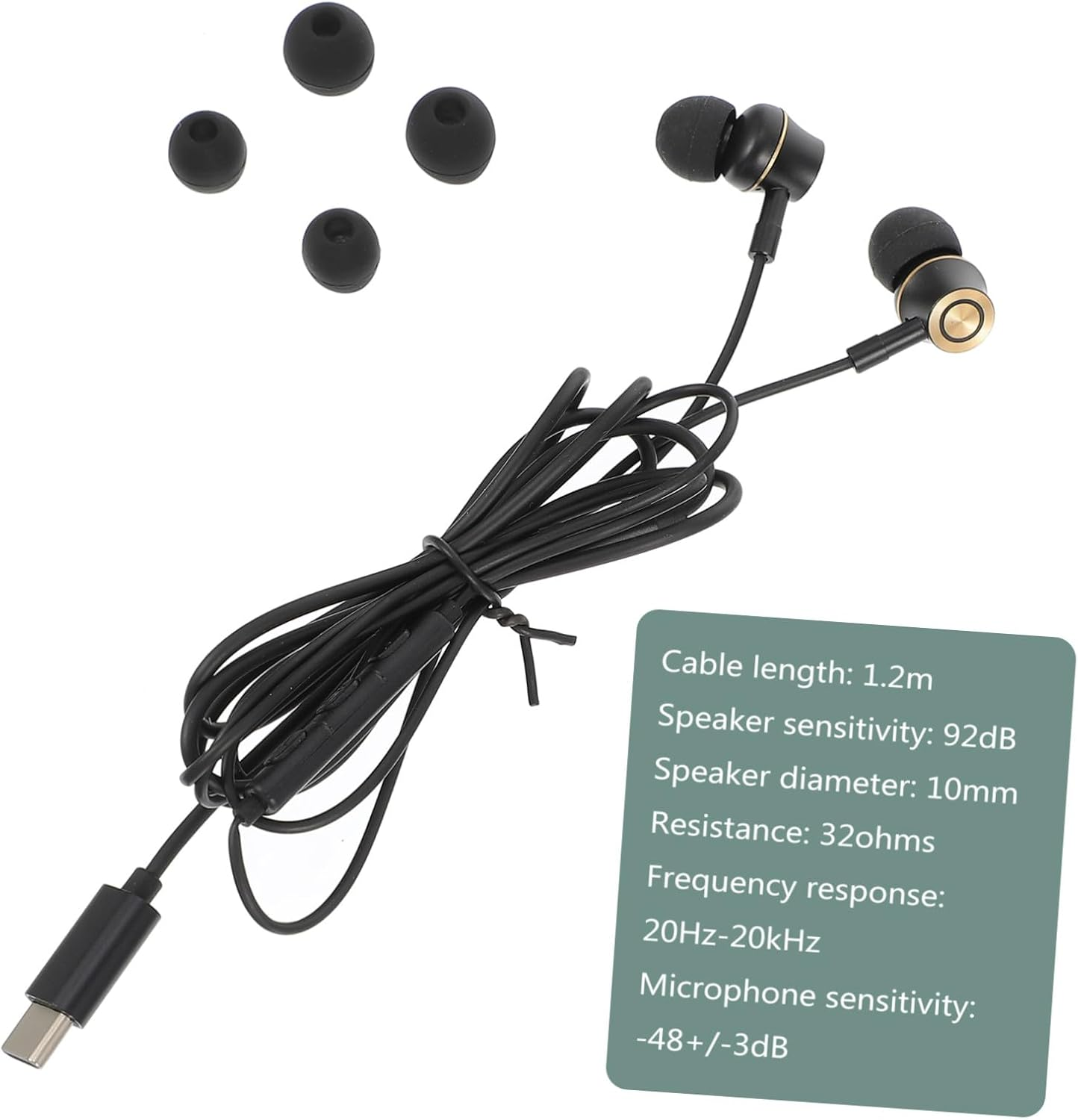 KALLORY Usb-C Headphone Wired In-Ear Earphone Key Control Noise Canceling Stereo Sound for Phone and Tablet Ergonomic Fit Black image number 5