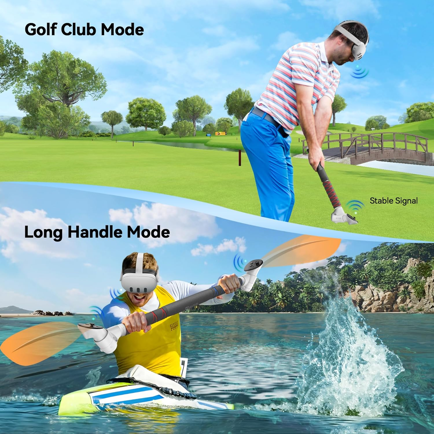 AMVR Upgraded Handle Attachment Compatible with Meta/Oculus Quest 3S/Quest 3 Accessories, 3-In-1 VR Gorilla Tag Long Arms Sticks, Beat Saber Handles, Golf Club Attachment, Extension Grips, VR Game image number 1