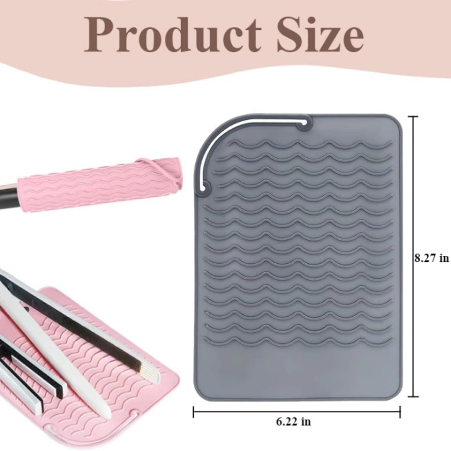 2 Pcs Silicone Heat-Resistant Pads,Portable Insulation Pads,Vanity Accessories,Suitable for Curling Irons and Straighteners (Gray+Pink) image number 1