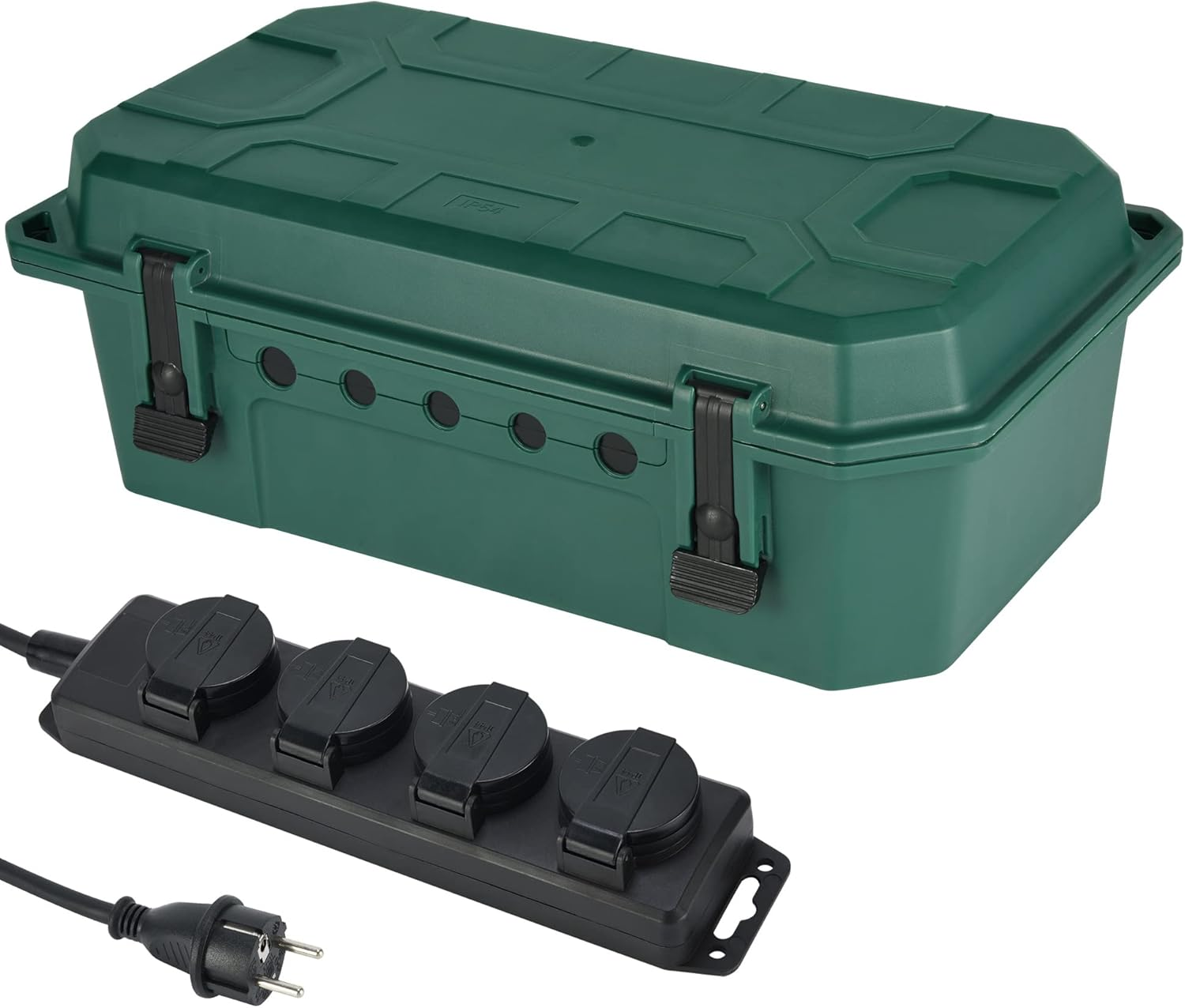 Electraline 300175 Outdoor Waterproof IP54 Protective Box with 3-Way Socket Strip, Black, Large image number 2