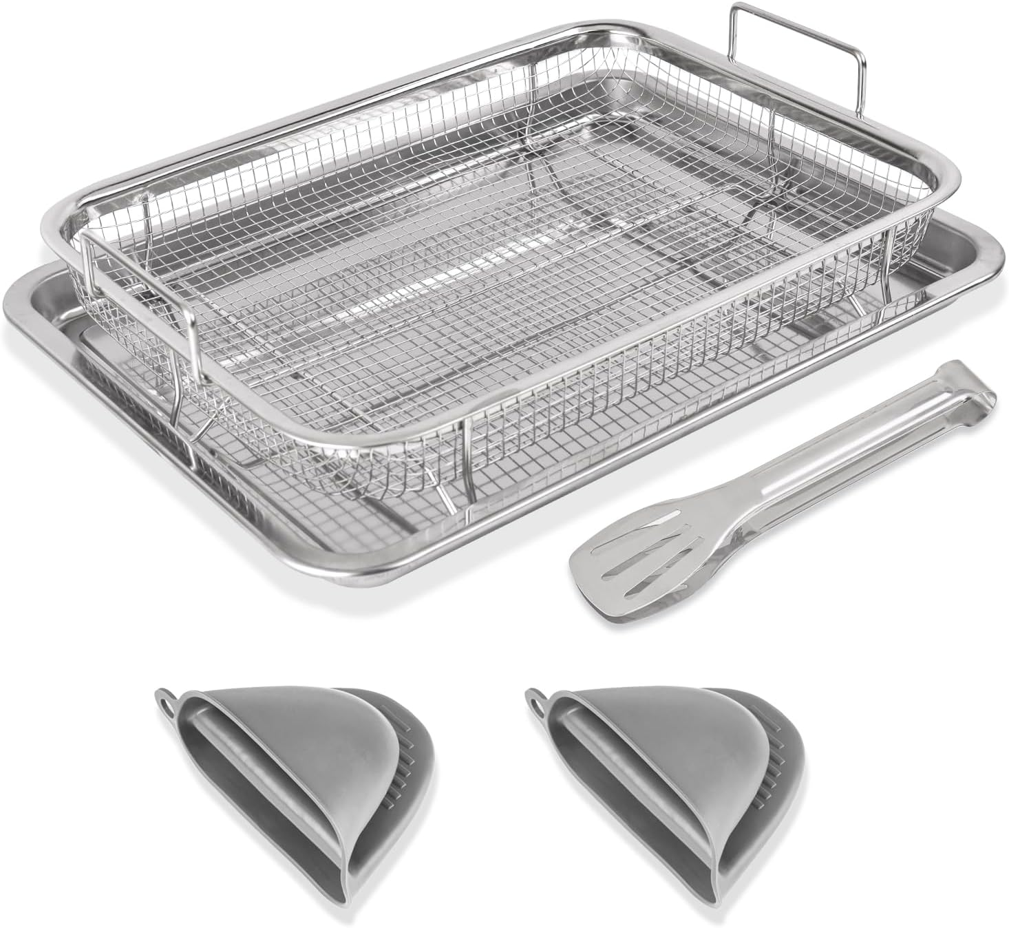SZMDLX Crisping Basket & Tray Set for Oven, Air Fryer Crispy Basket, Tray & Grease Catcher, Oven Baking Tray with Mesh Crisping Grill Basket, Non-Stick & Healthy Cooking, 32.5 * 24.5 * 8Cm