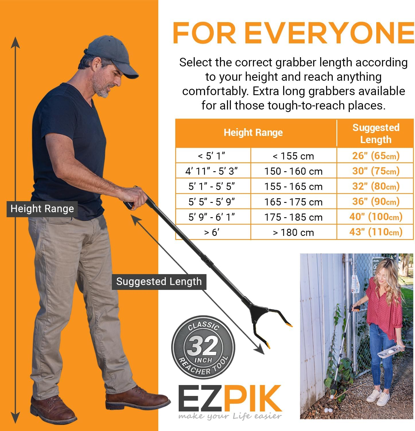 EZPIK Classic 80 Cm Flexible Folding Grabber Tool for Elderly + Magnets, Reacher for Disabled & Seniors Heavy Duty Rotating Grippers for Reaching Underneath, Trash Grabbers & Pickers for Mobility
