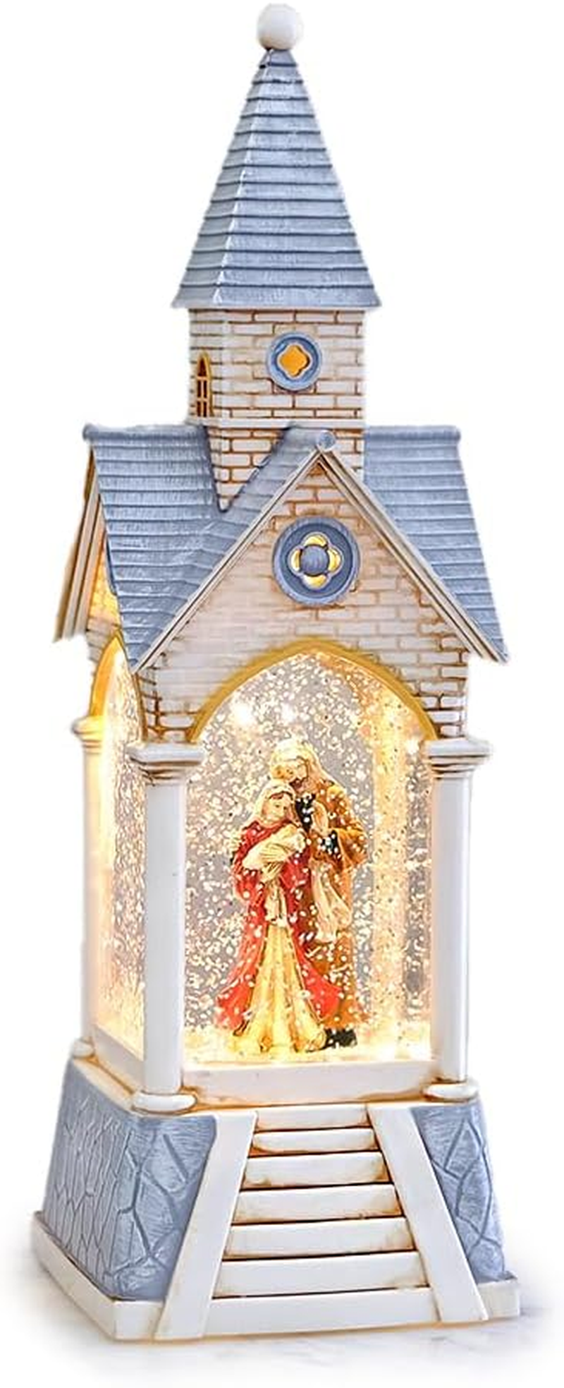 Lighted Christmas Lantern with Holy Family Figurine Glitter Swirling Effect
