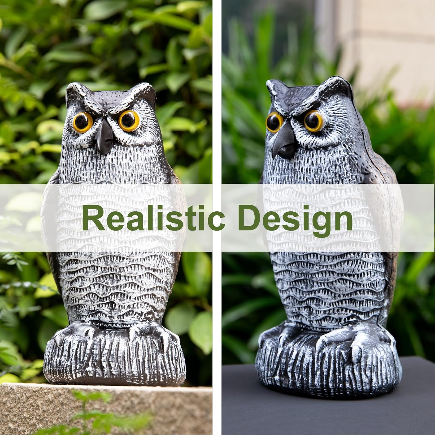 OFFO Bird Scare Devices Plastic Owl Scarecrow for Outdoor Garden, Yard, Pool Decoration, 8.3 Inch Height, Brown and White image number 3
