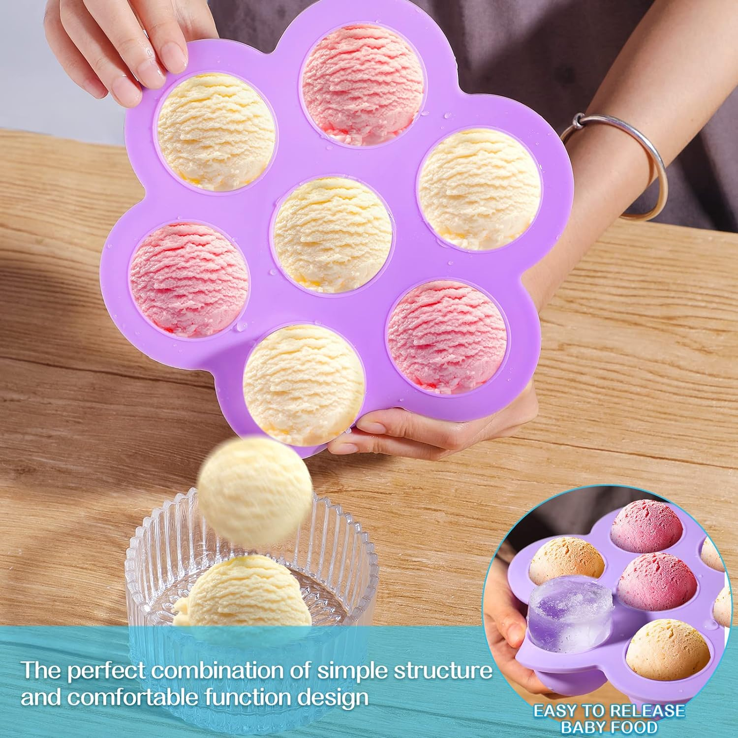 4 Pcs Silicone Baby Food Freezer Tray with Lid Stackable Reusable 2.5Oz Silicone Baby Food Freezer Molds Storage Tray for Homemade Egg Bite Vegetable Fruit Purees Breastmilk(Colorful) - Blue image number 6