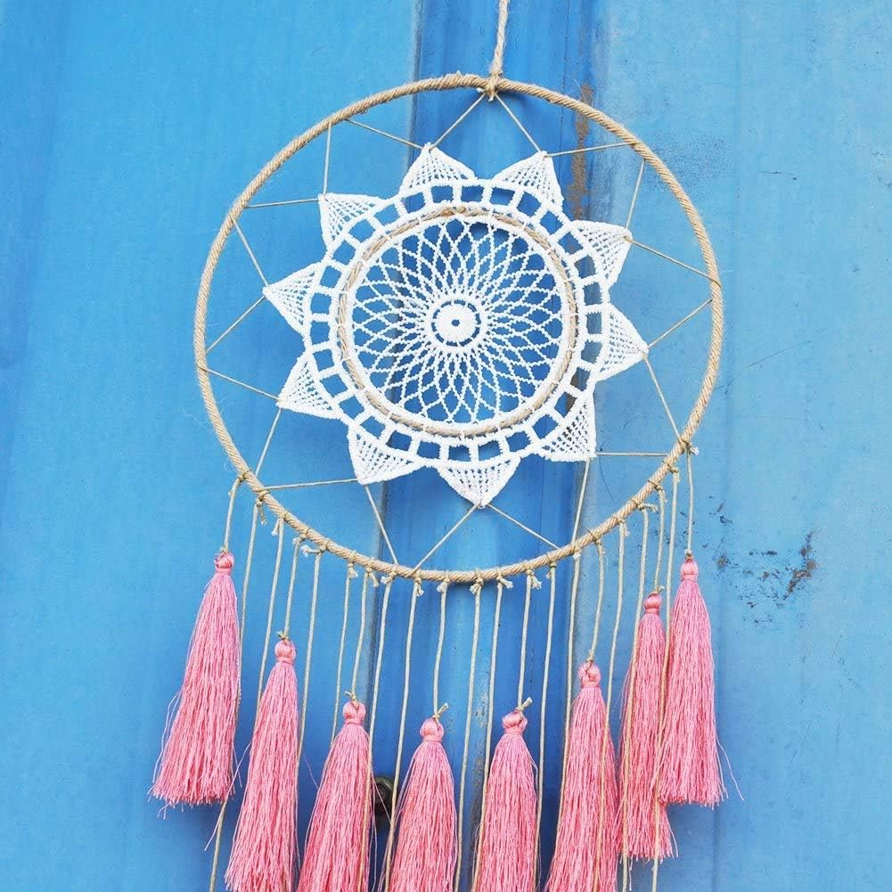 Macrame Dream Catchers for Bedroom Tassel Wall Hanging Handmade Dreamcatchers Home Decor with Ornament Craft Blessing Gift(Red Pink) image number 1