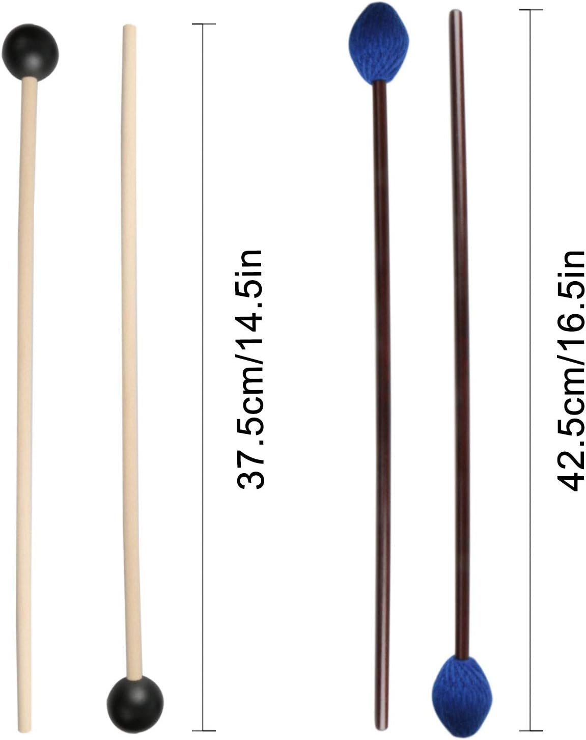 Unime 2 Pairs Keyboard Marimba Mallets Wood Handle Medium Blue Hard Yarn Head Keyboard Marimba Mallets Black Rubber Bell Mallets Glockenspiel Sticks
