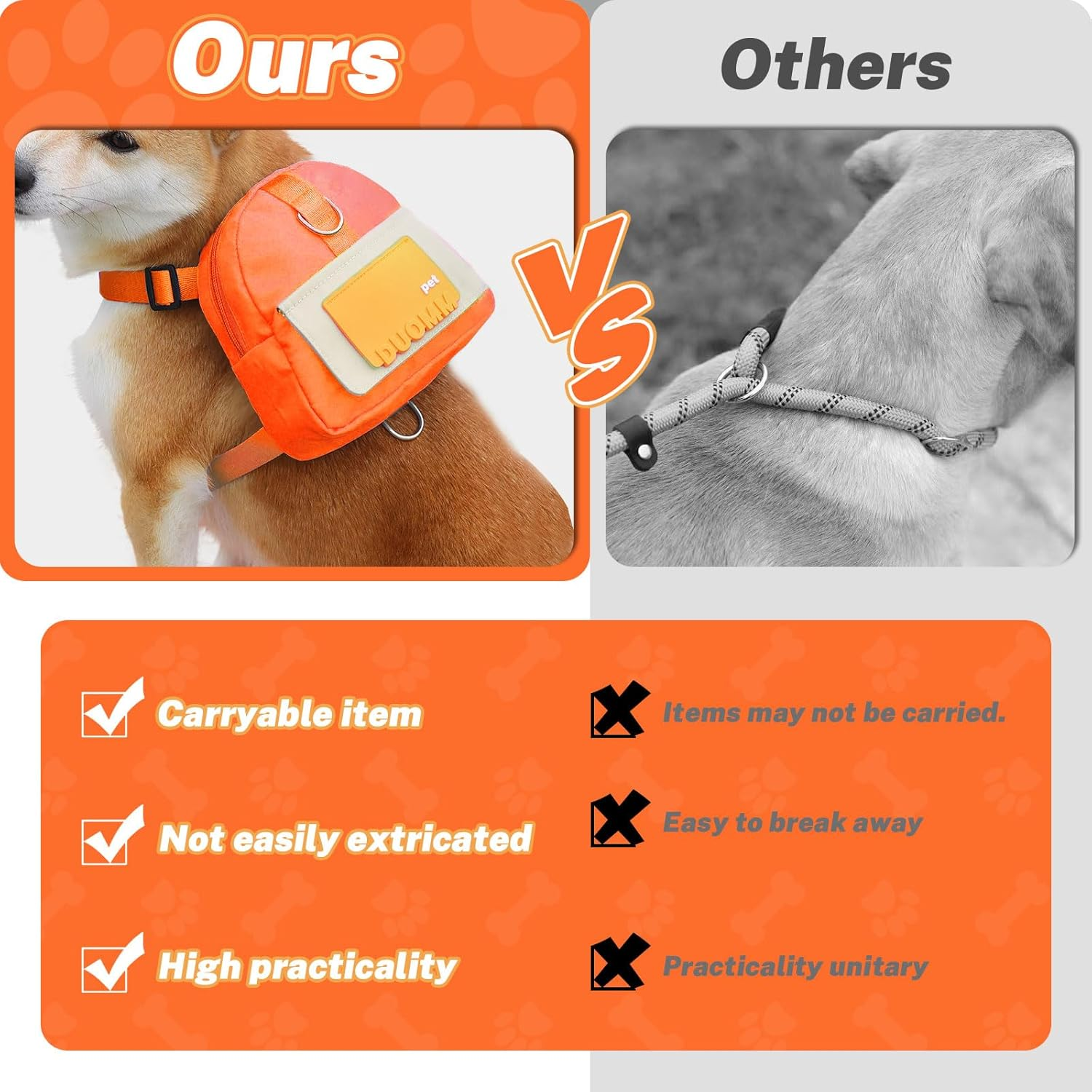 Bagentry Adjustable Dog Backpack Harness with Leash & Poop Bag Dispenser, Waterproof Dog Saddle Bag, Pets Self Carrier Dog Harness Bag for 17-33 Lb Medium Doggy Travel Hiking Walking (Orange) image number 2