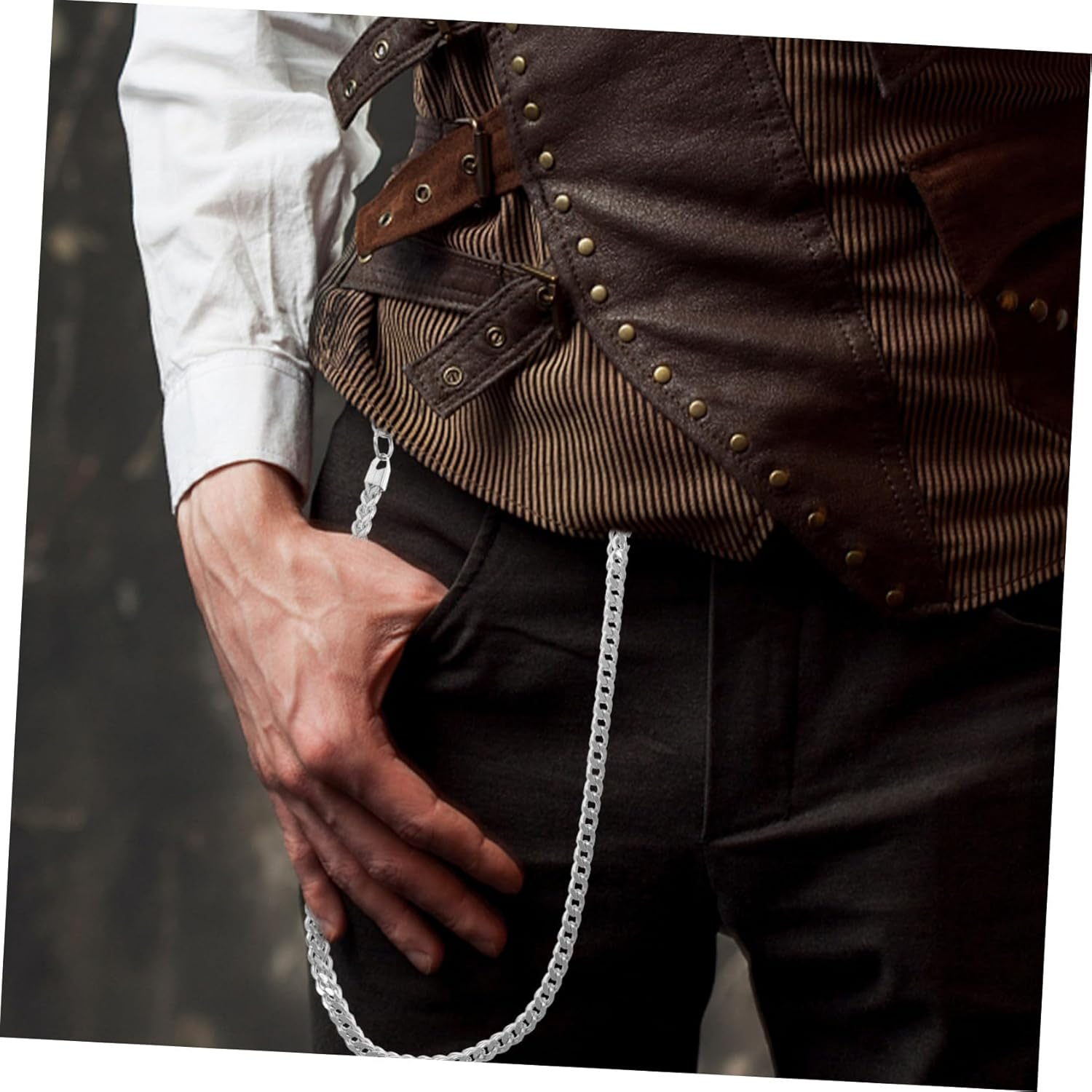 ANDRESLAD Mens Wallet Chain and Trousers Chain Silver Stainless Steel Hip Hop Punk Style 57Cm Length for Jeans and Pants Accessories image number 2