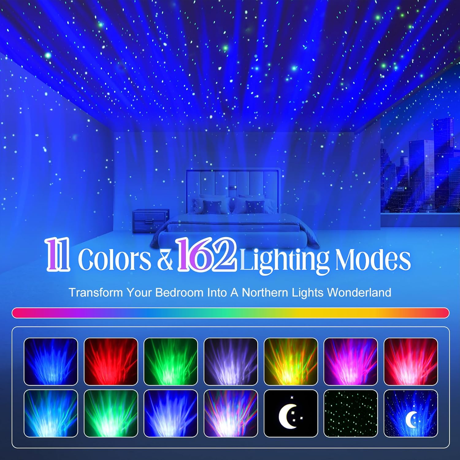 Galaxy Star Projector with 162 Lighting Modes & Remote Control - Aurora Nebula Night Light for Bedroom, 360 Degree Magnetic Base, Kids Adults Home Theater Game Room Decor