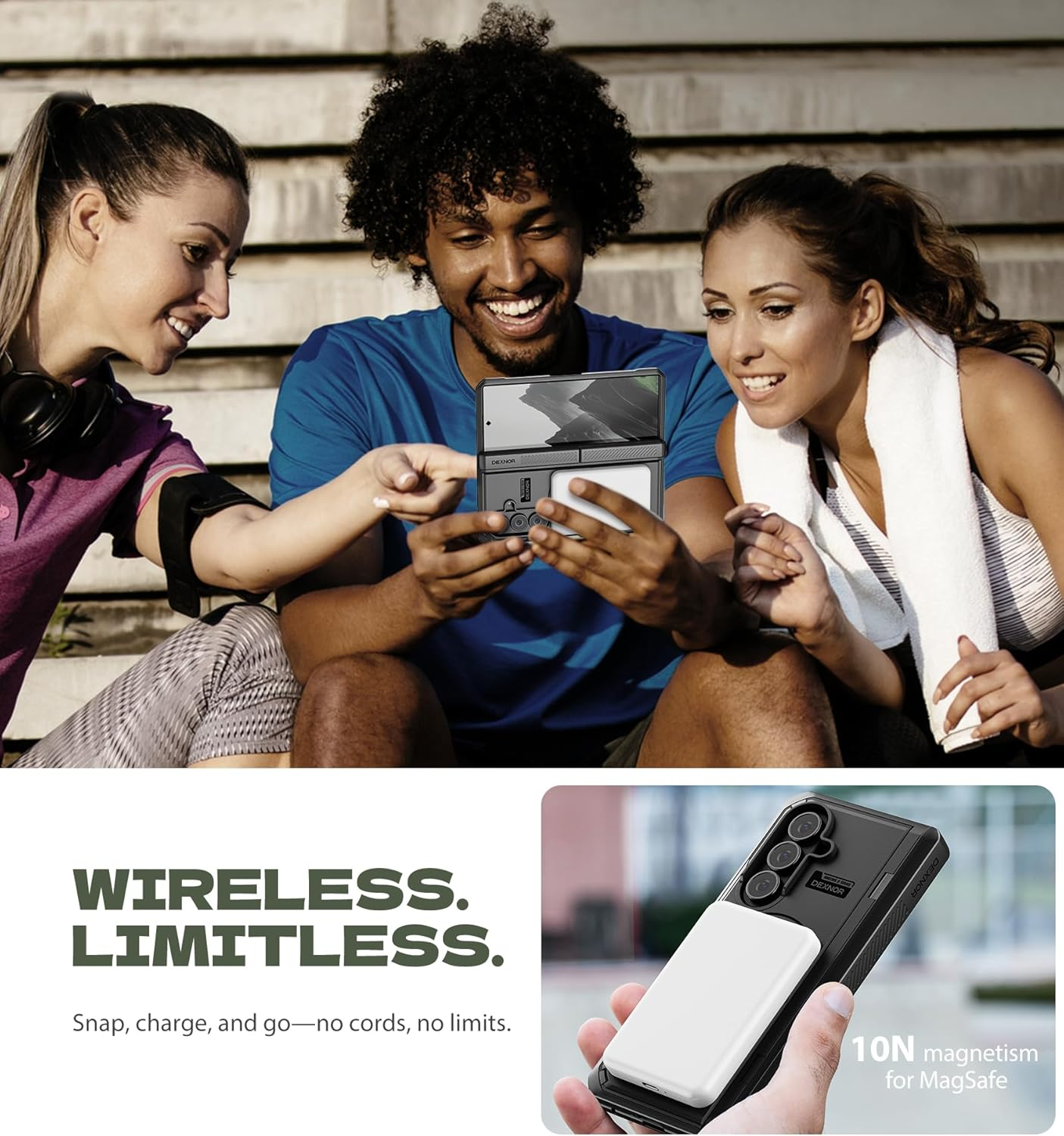 DEXNOR Magnetic for Samsung Galaxy Z Fold 7 Case with & Dual Kickstands & Front Screen Protector & Hinge Protection, Compatible with Magsafe, Full-Body Rugged Bumper Cases - Black image number 5