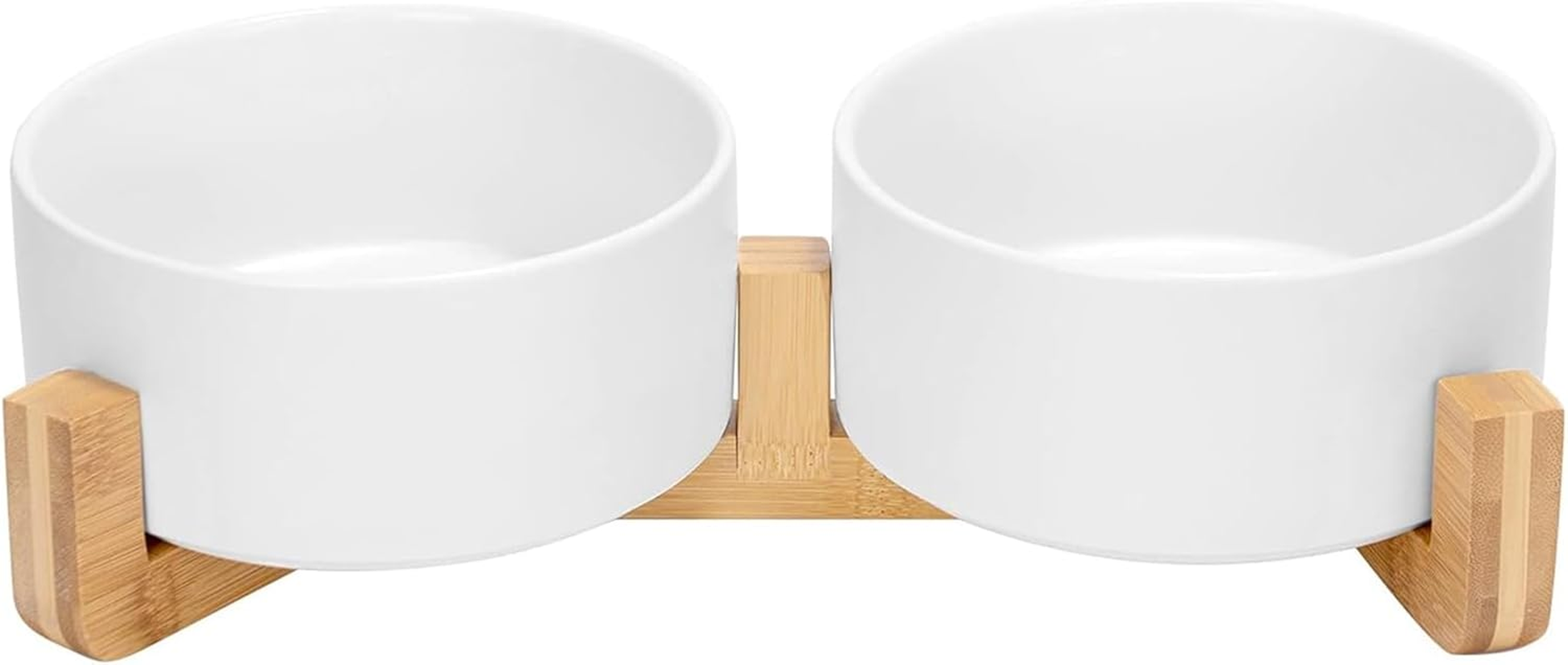 Ceramic Cat Bowl,Small Dog Food Bowl,With Wood Stand Non-Slip,Double White Bowls,Ceramic Bowl for Food and Water (800Ml/27Oz) image number 6